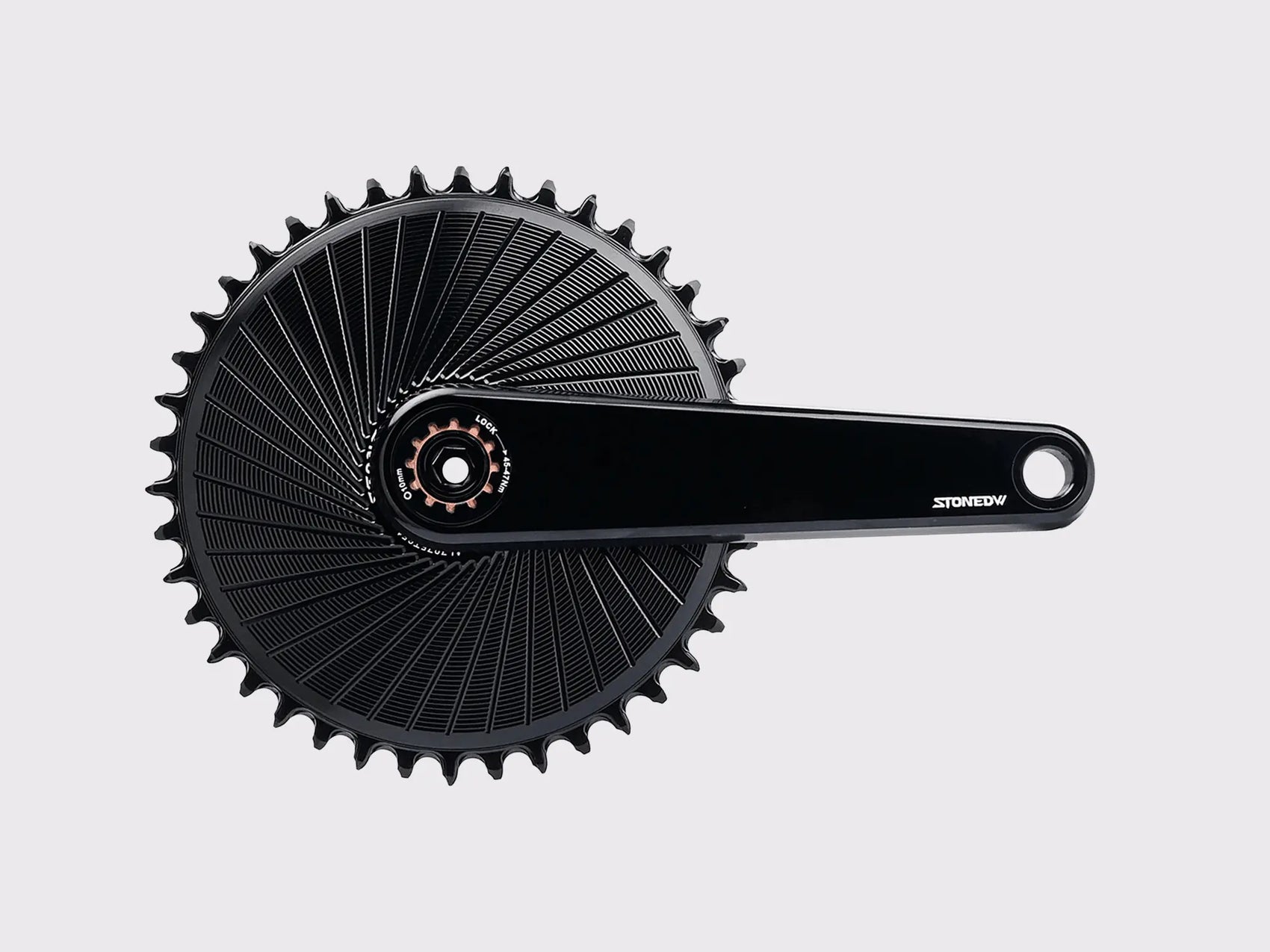 Pédalier mono-plateau Stone Aero noir usiné CNC en aluminium 7075-T651 avec manivelle et axe SRAM DUB sur fond blanc. (Noir)