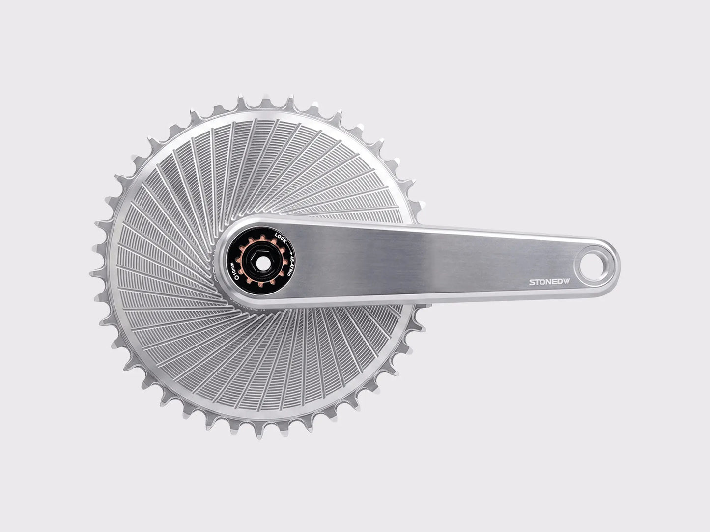 Pédalier mono-plateau Stone Aero argent anodisé en aluminium usiné CNC 7075-T651 fixation direct mount 8 vis SRAM. (Argent)