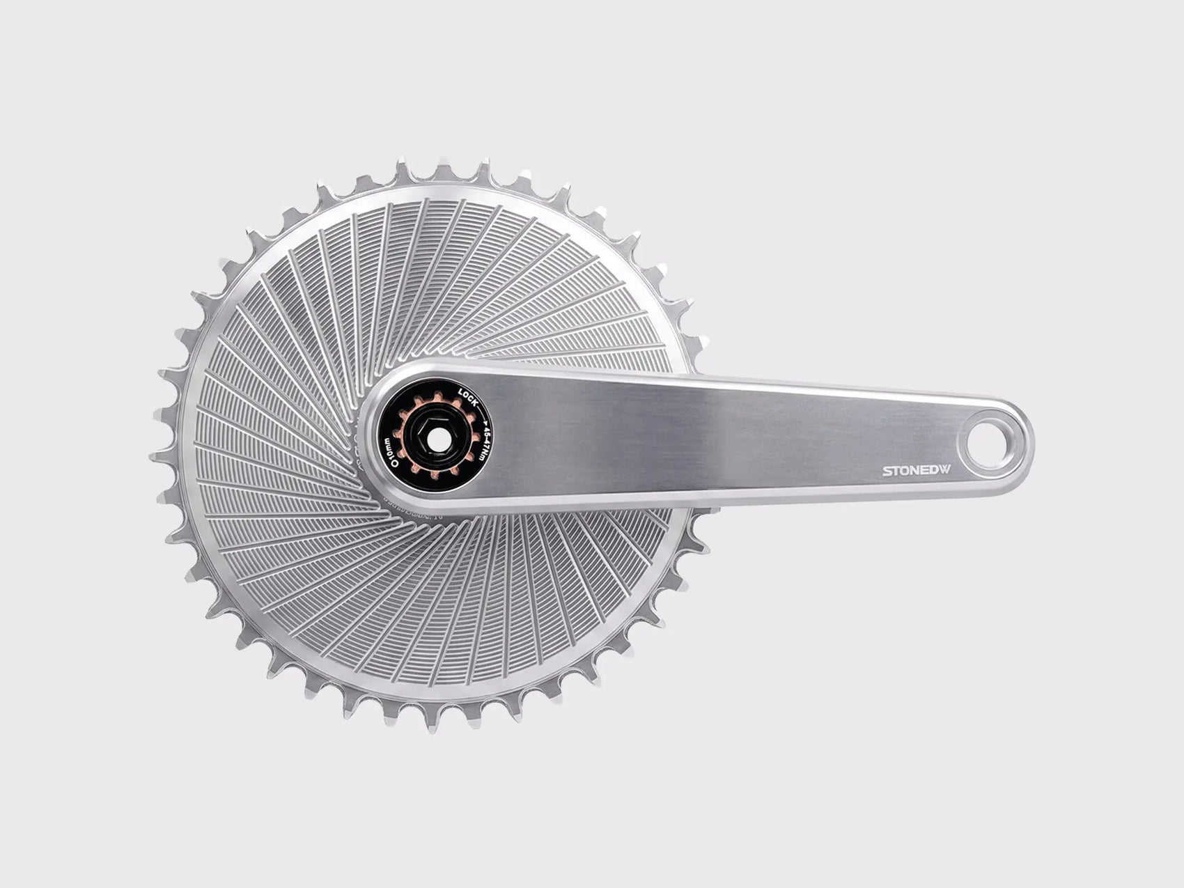 Pédalier mono-plateau Stone Aero argent anodisé en aluminium usiné CNC 7075-T651 fixation direct mount 8 vis SRAM. (Argent)