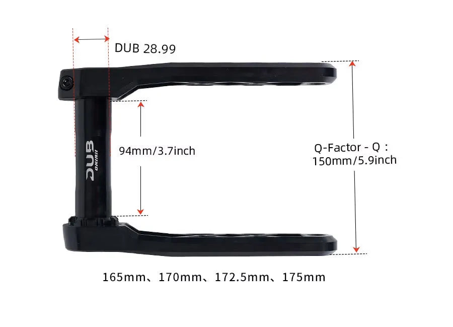 Le pédalier onirii attack est disponible en plusieurs longueurs 165 m, 170 mm, 172.5 m et 175 mm