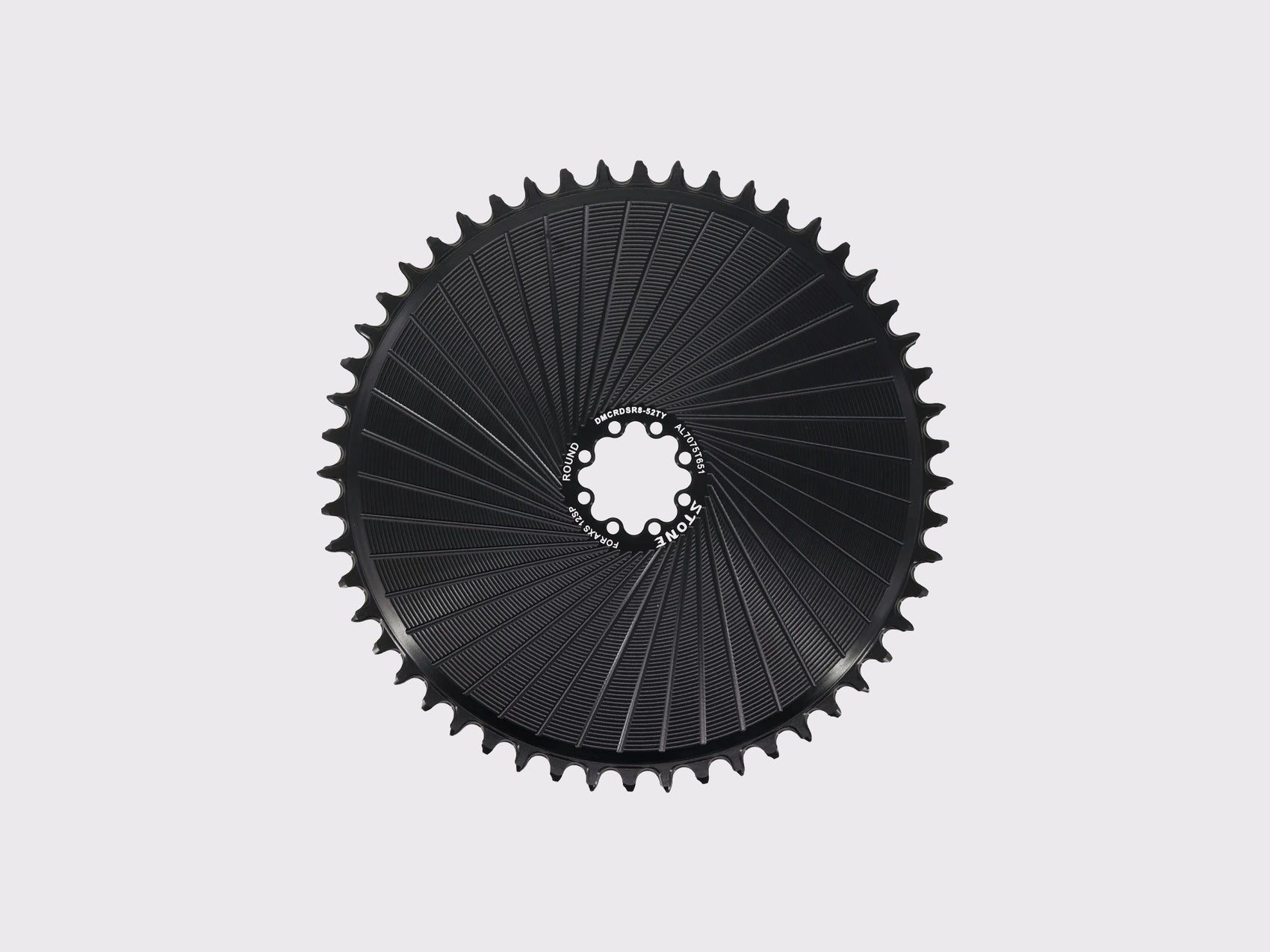 Plateau monoplateau Stone Aero 52 dents noir brillant pour SRAM AXS Road 12 et 13 vitesses, montage direct 8 vis, vue de face complète, usinage CNC visible. (Noir)