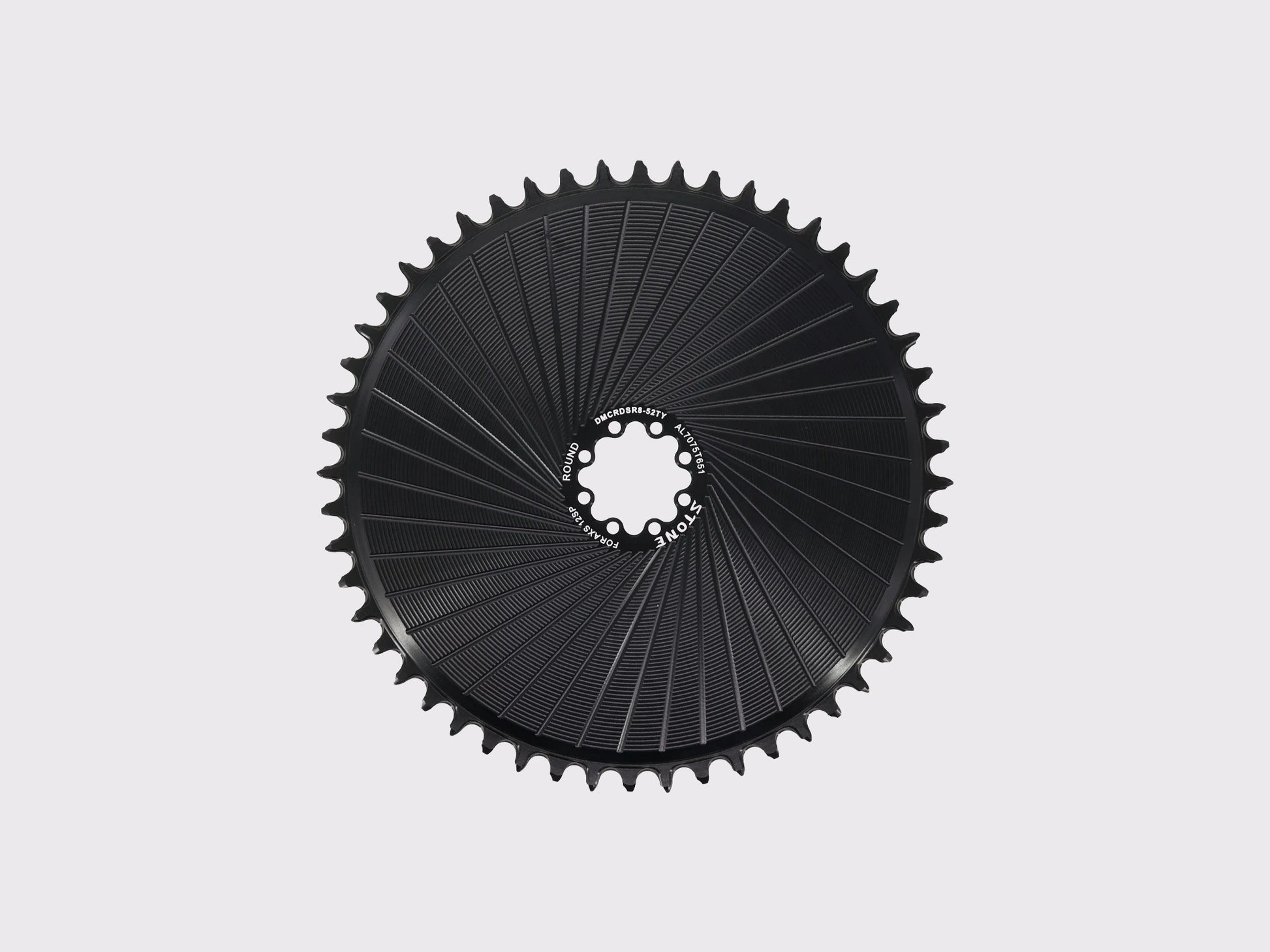 Plateau monoplateau Stone Aero 52 dents noir brillant pour SRAM AXS Road 12 et 13 vitesses, montage direct 8 vis, vue de face complète, usinage CNC visible. (Noir)