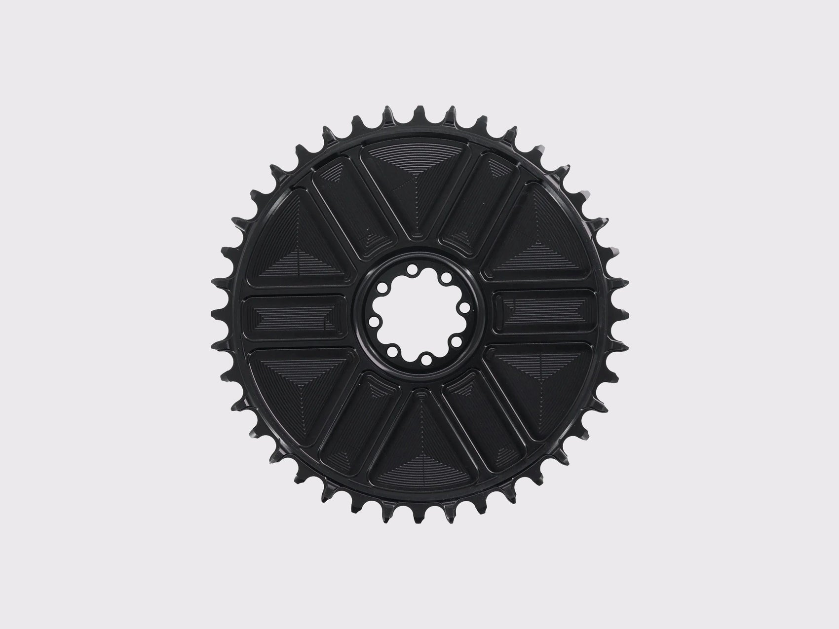Face interne du plateau Stone Aero 52T noir pour SRAM Direct Mount 8 vis, structure usinée CNC en étoile pour rigidité, dents narrow-wide. (Noir)