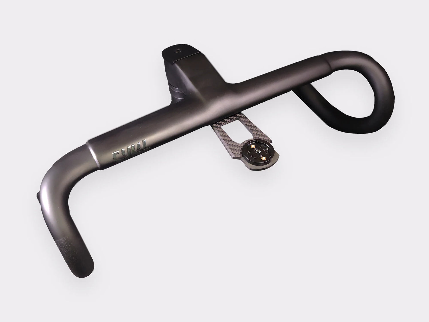 Cockpit carbone aérodynamique CYKL GEN2 pour vélo de route, avec potence intégrée et support compteur GPS, vue en angle avant.