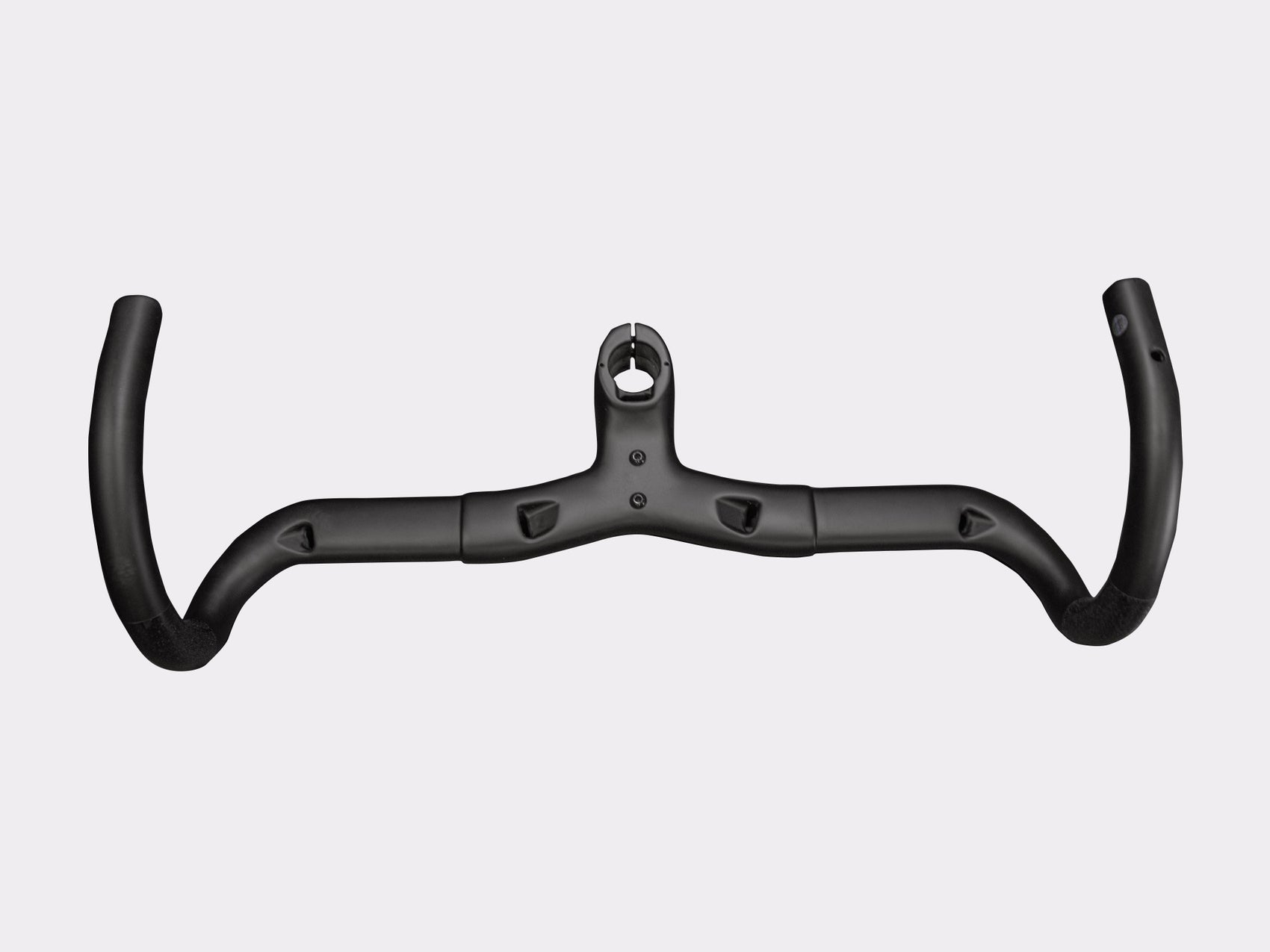 Cockpit gravel carbone CYKL G01, vue de dessous exposant les orifices de routage interne des gaines et le serrage pivot.