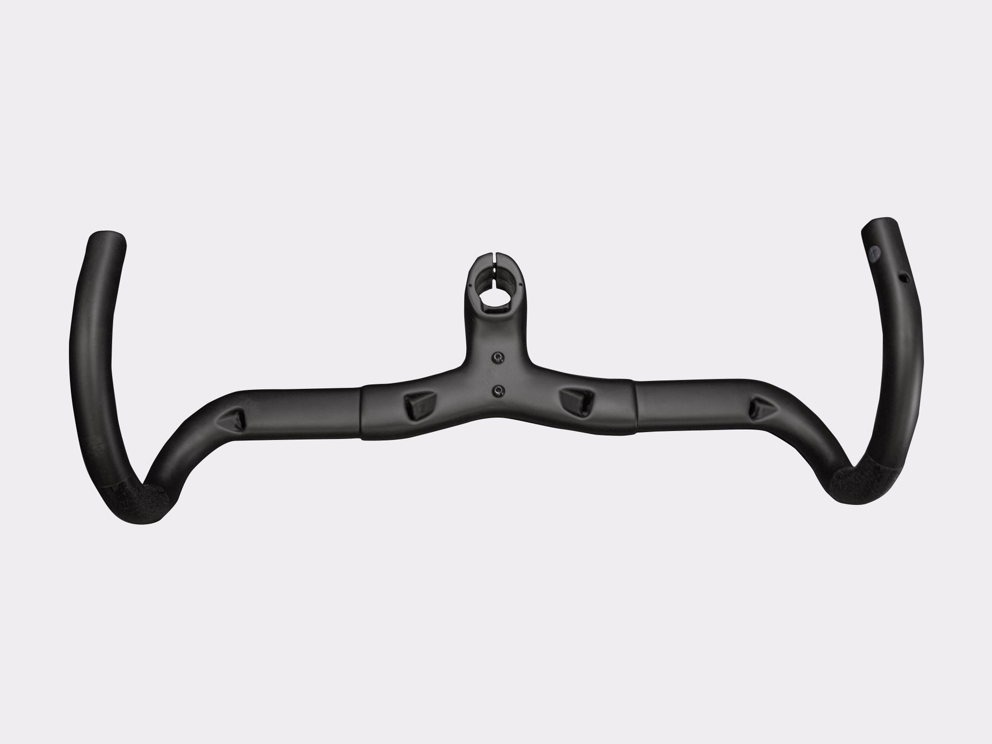 Cockpit gravel carbone CYKL G01, vue de dessous exposant les orifices de routage interne des gaines et le serrage pivot.