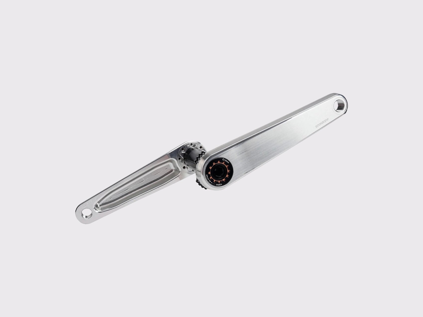 Pédalier complet Stone STONE en aluminium brut brossé avec axe DUB et empreinte de serrage à 8 vis