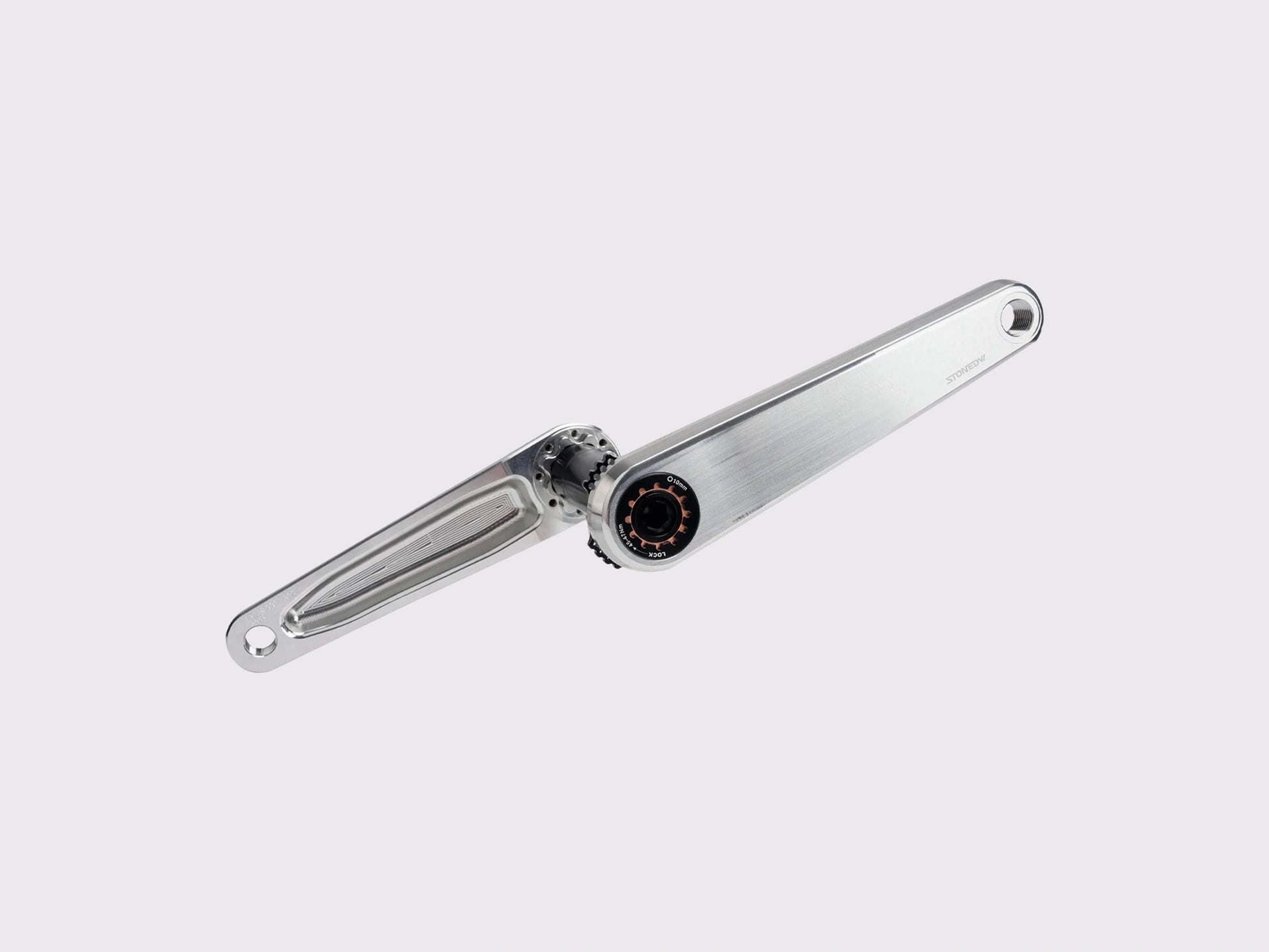 Pédalier complet Stone STONE en aluminium brut brossé avec axe DUB et empreinte de serrage à 8 vis