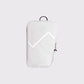 Vue de profil de la sacoche de bikepacking blanche Cyclite Fork Bag 01 avec bande réfléchissante latérale (Blanc)