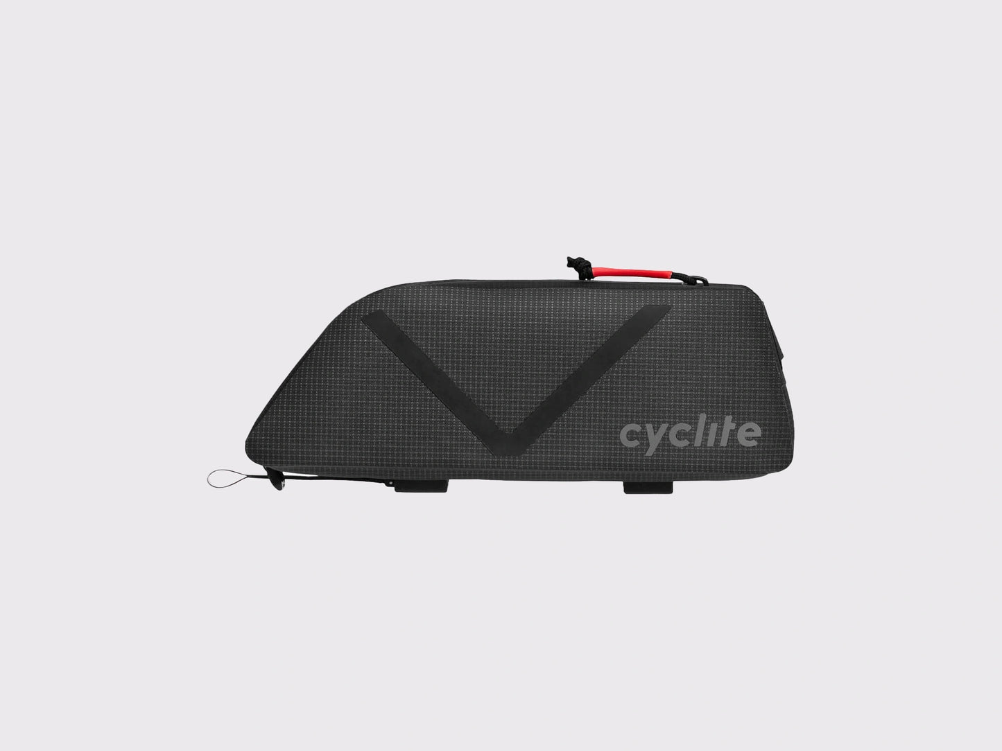 Sacoche top tube étanche Cyclite Top Tube Bag Nano 01 noire, vue de profil complet, textile technique LiteGrid ripstop et marquage réfléchissant gris. (Noir)
