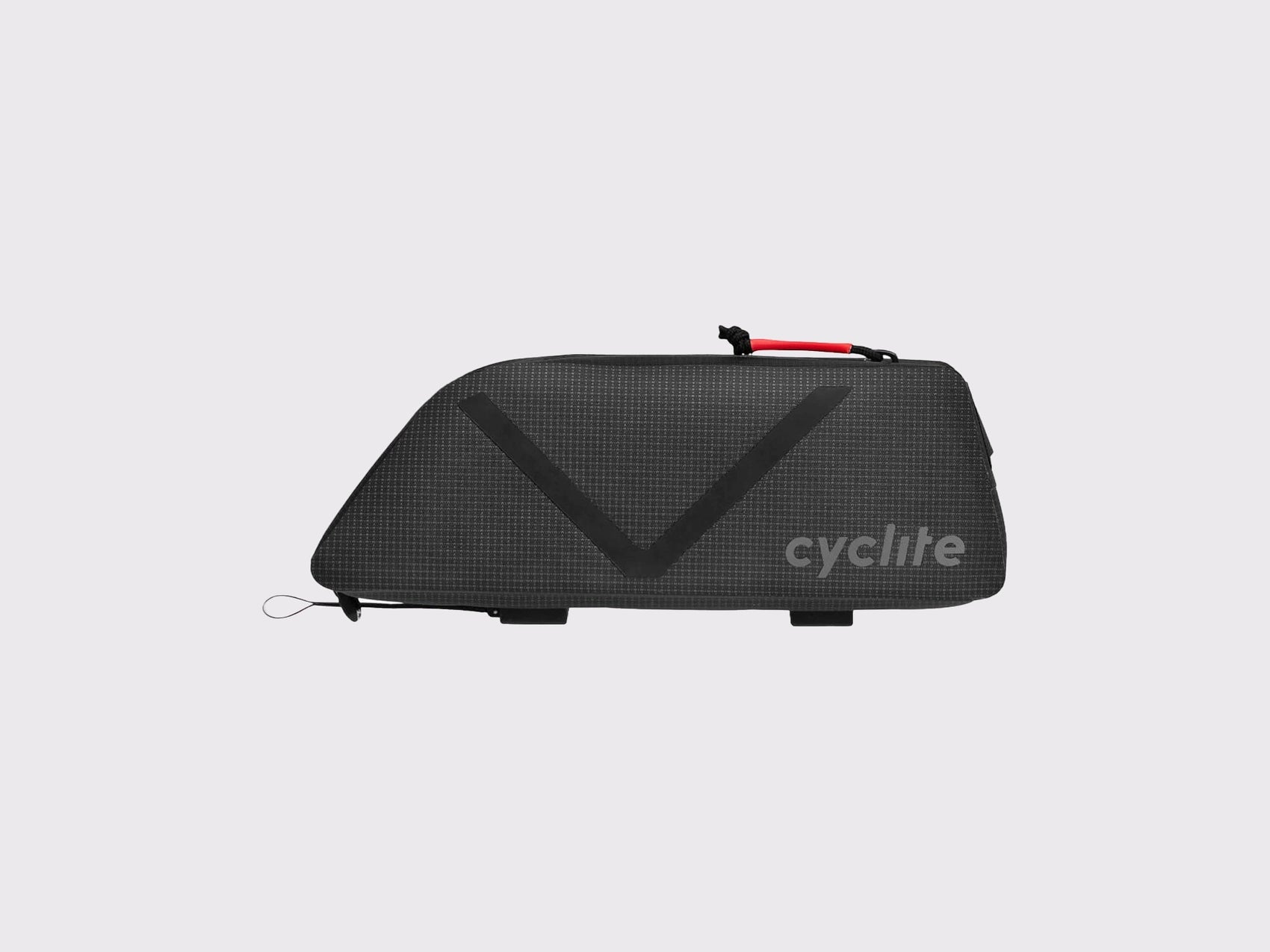 Sacoche top tube étanche Cyclite Top Tube Bag Nano 01 noire, vue de profil complet, textile technique LiteGrid ripstop et marquage réfléchissant gris. (Noir)