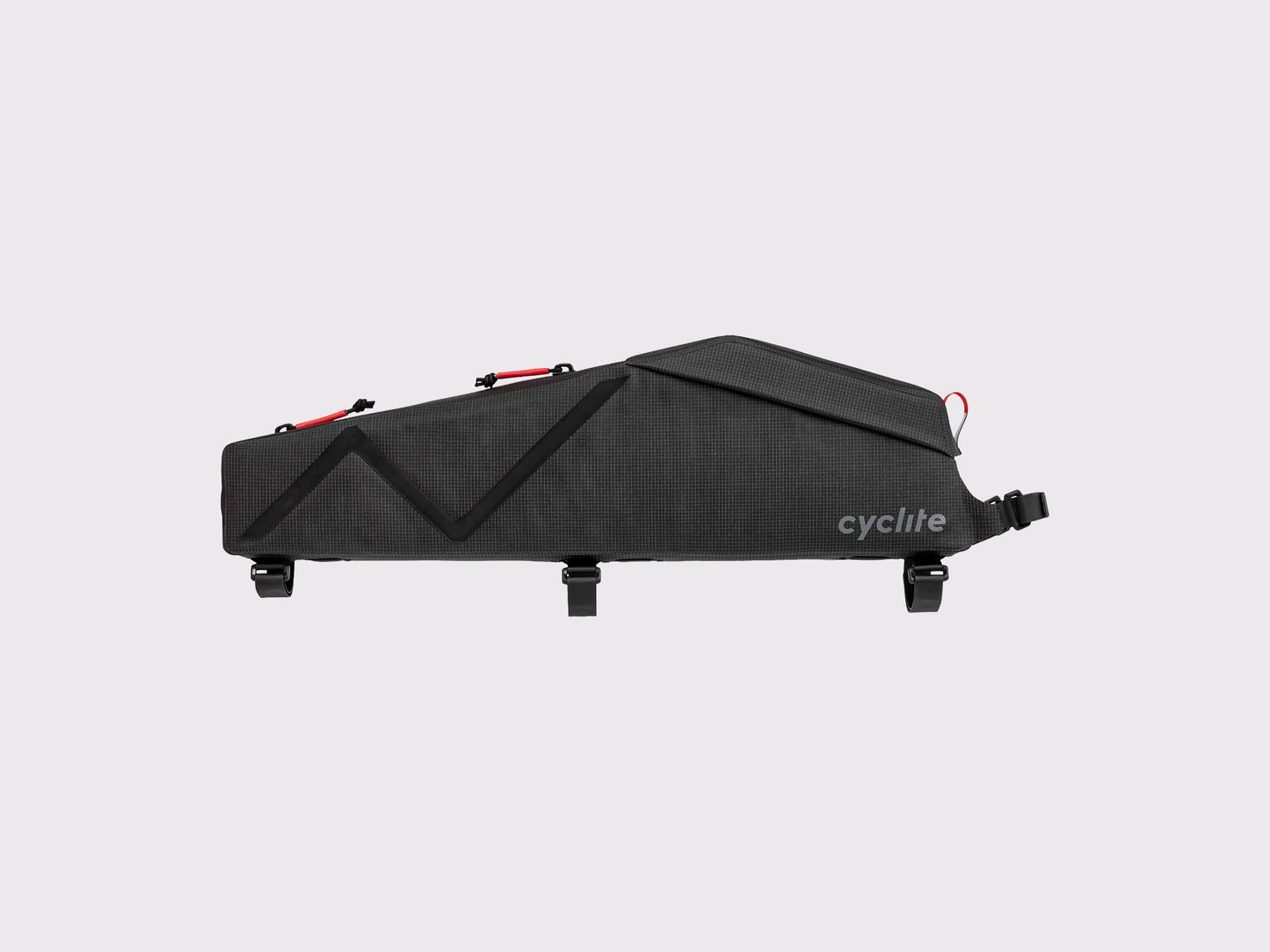 Vue latérale de la sacoche de cadre CYCLITE Top Tube Bag Large 02 noire, format grande capacité pour ultra-distance. (Noir)