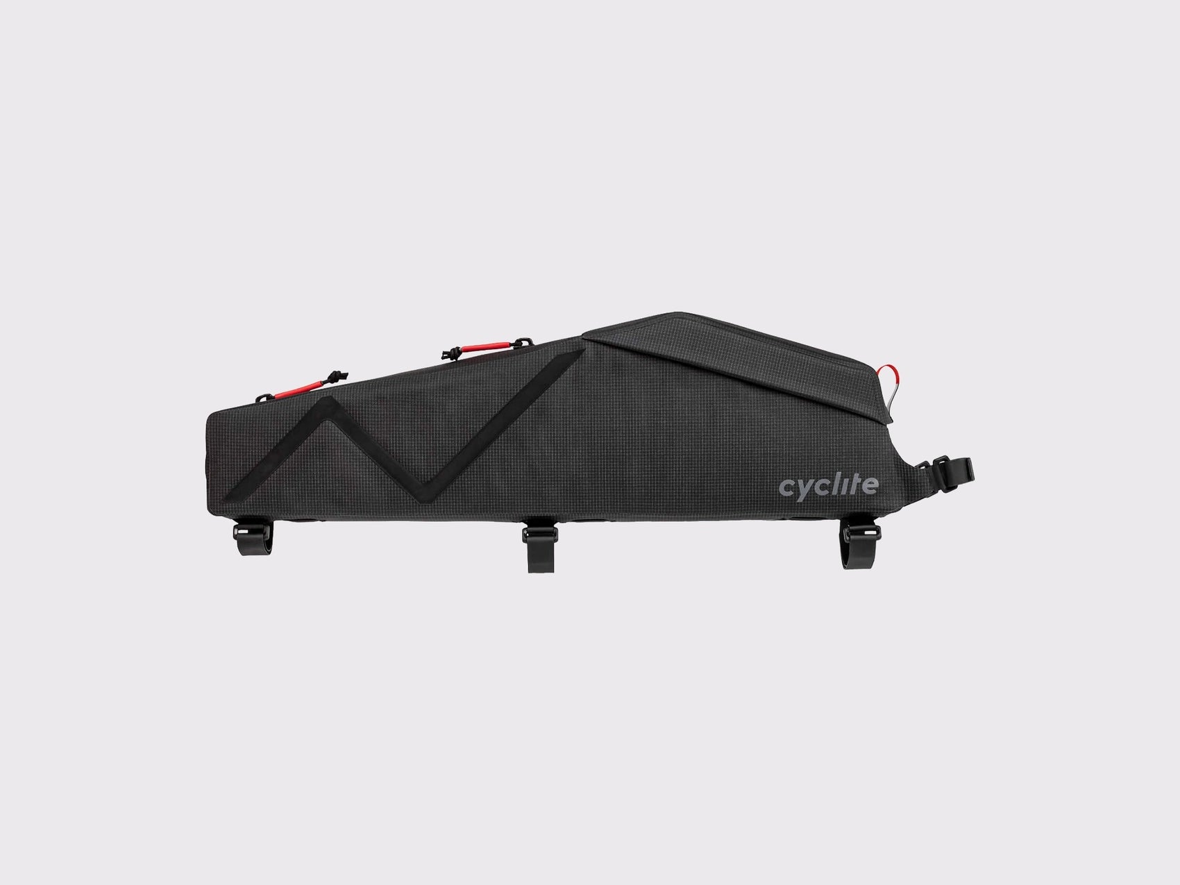 Vue latérale de la sacoche de cadre CYCLITE Top Tube Bag Large 02 noire, format grande capacité pour ultra-distance. (Noir)