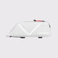 Sacoche top tube de bikepacking Cyclite Top Tube Bag Nano 01 blanche, vue de profil horizontal, éléments graphiques réfléchissants blancs et plots de fixation inférieurs. (Blanc)