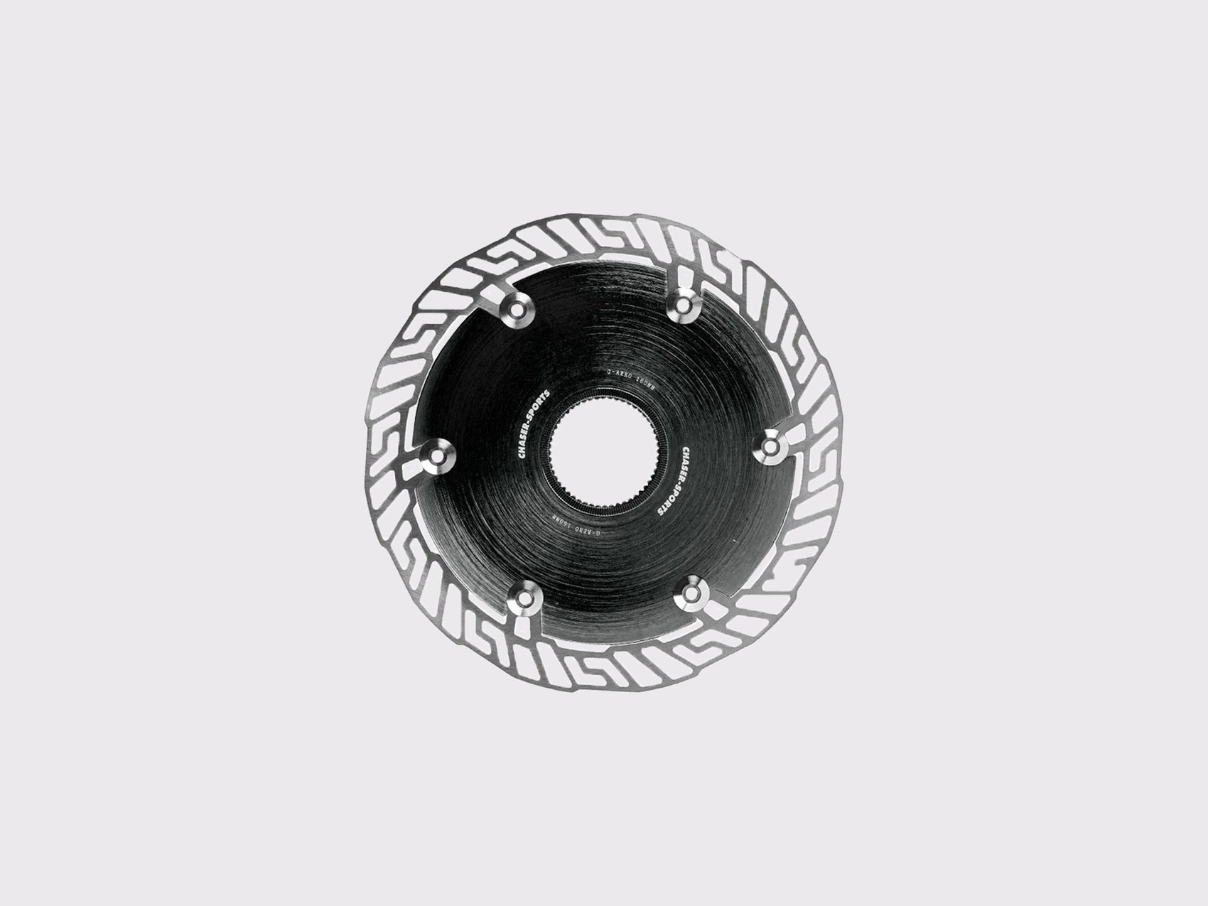 Disque de frein CHASER 0-AERO 160mm. Noyau aérodynamique en aluminium 7075 T6 noir et piste en acier inoxydable SUS420. Interface Centerlock. (Noir)