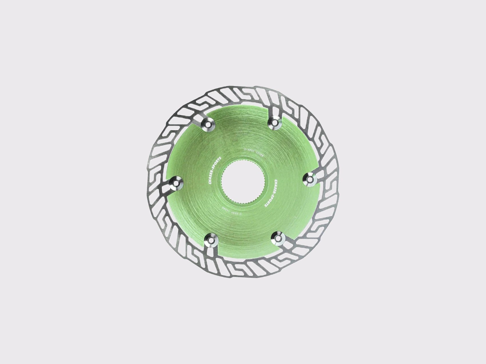 Disque de frein CHASER 0-AERO 160mm. Noyau aérodynamique en aluminium 7075 T6 vert et piste en acier inoxydable SUS420. Interface Centerlock. (Vert)