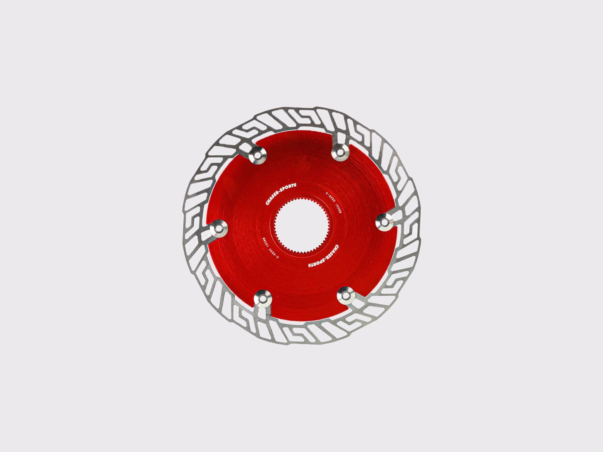 Disque de frein CHASER 0-AERO 160mm. Noyau aérodynamique en aluminium 7075 T6 rouge et piste en acier inoxydable SUS420. Interface Centerlock. (Rouge)