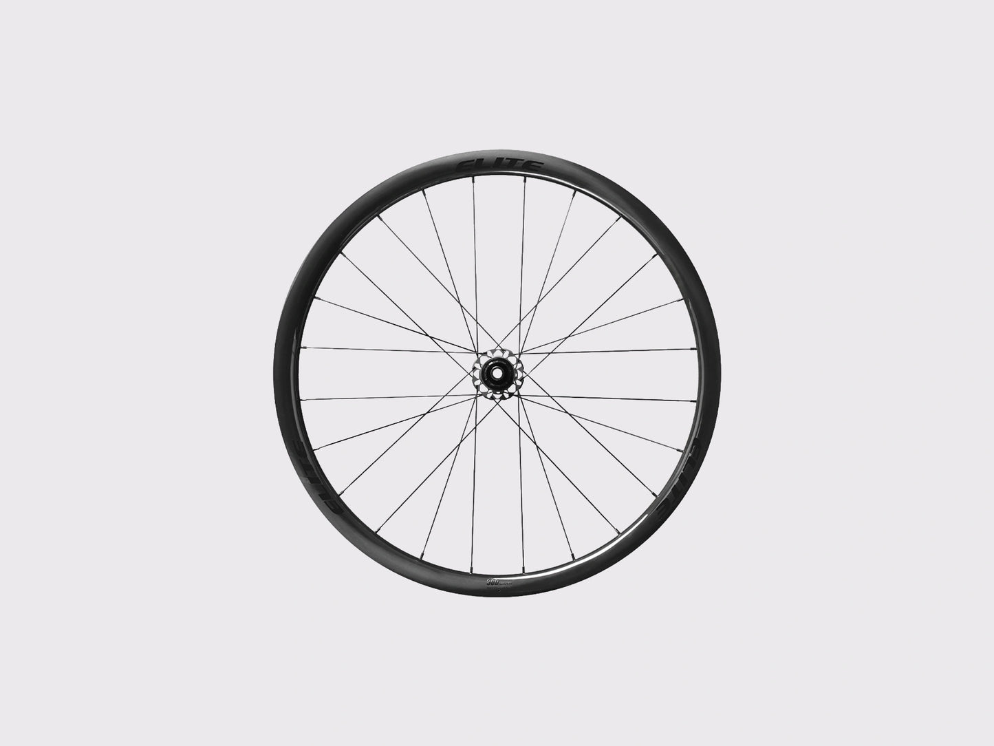 Roue de velo de route Elitewheels Marvel II 36D vue de face montrant le rayonnage 24 trous et la jante carbone (Noir) (36 mm)