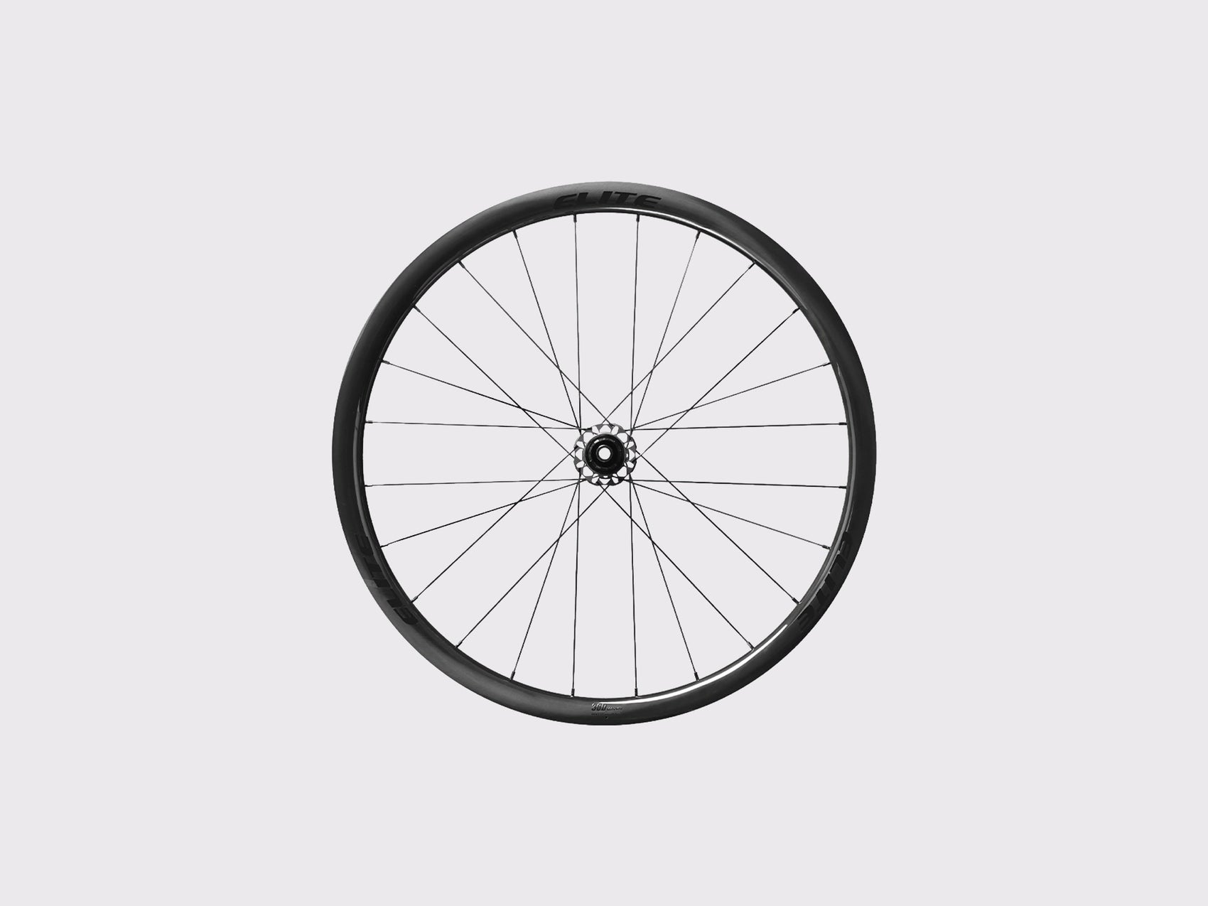 Roue de velo de route Elitewheels Marvel II 36D vue de face montrant le rayonnage 24 trous et la jante carbone (Noir) (36 mm)