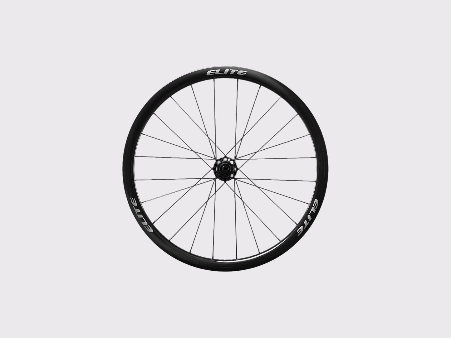 Roue arriere carbone Elitewheels Marvel II 36D de face avec marquage blanc argent et fixations de disque Center Lock (Argent) (36 mm)