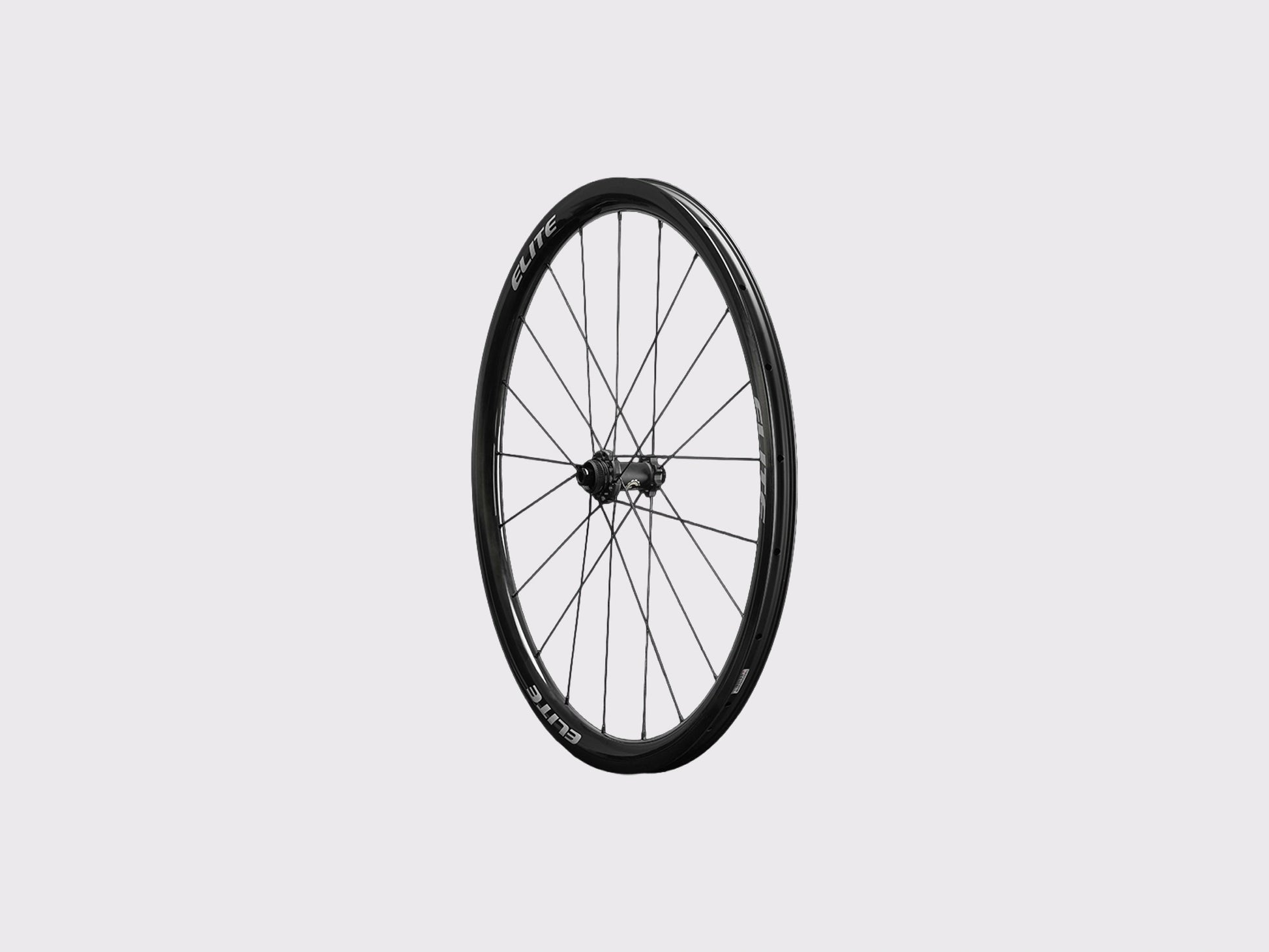 Roue de route en carbone Elitewheels Marvel II 36D vue de trois quarts mettant en avant le moyeu Motion noir (Argent) (36 mm)