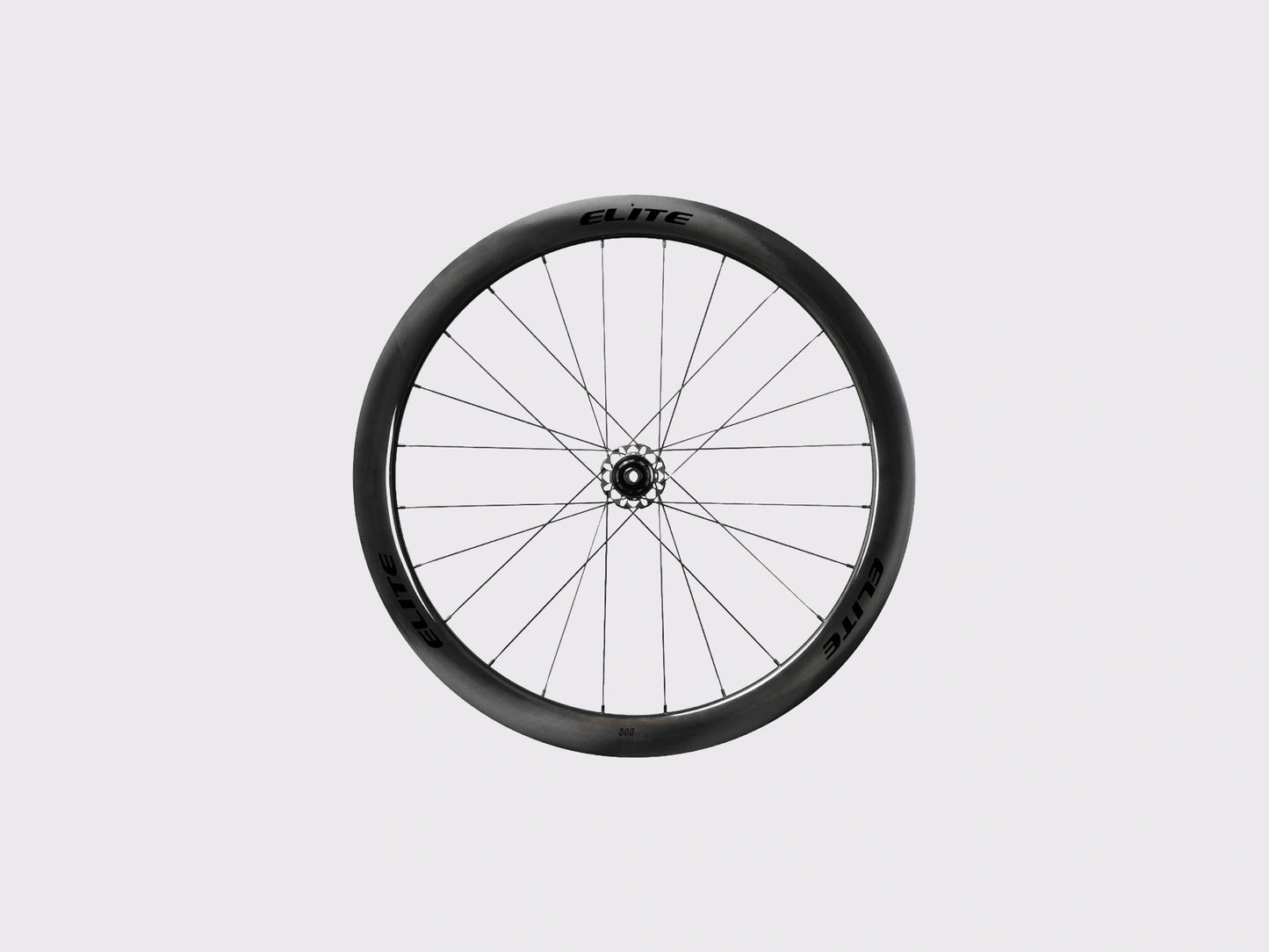 Roue de velo de route Elitewheels Marvel II 50D vue de face montrant le rayonnage 24 trous et la jante carbone (Noir) (50 mm)
