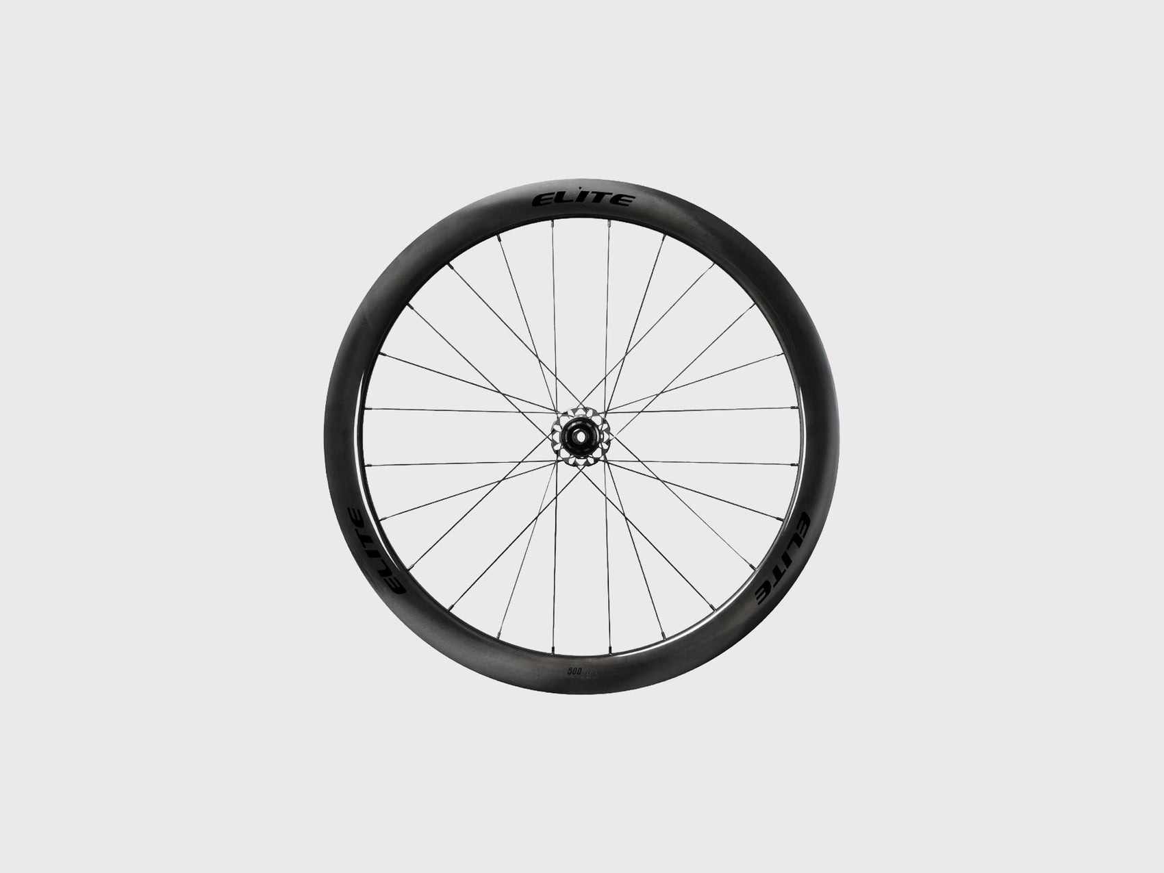 Roue de velo de route Elitewheels Marvel II 50D vue de face montrant le rayonnage 24 trous et la jante carbone (Noir) (50 mm)