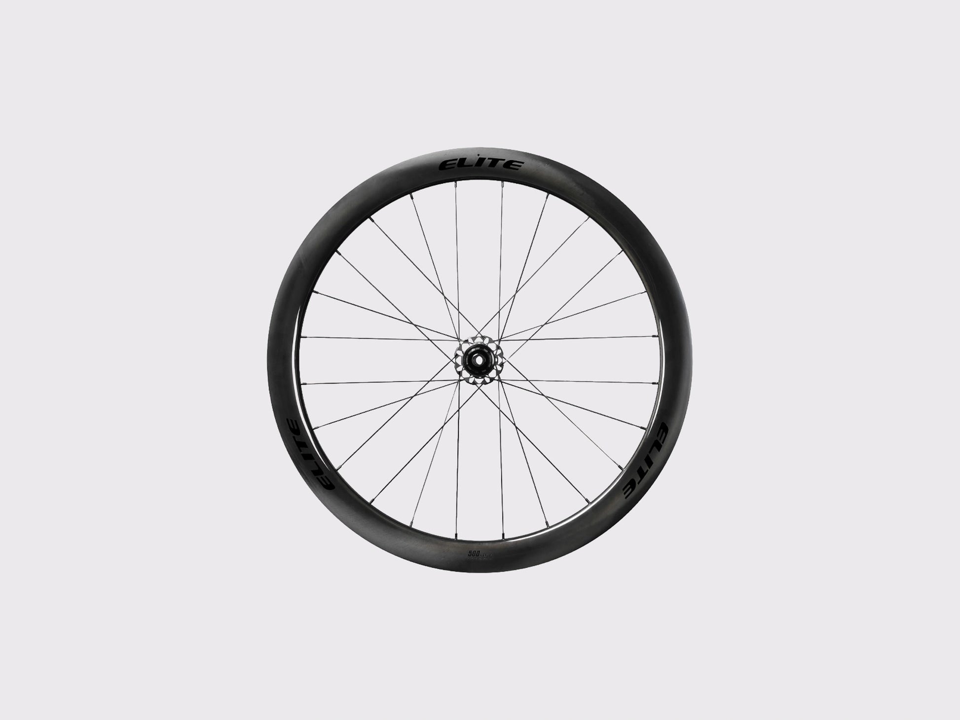 Roue de velo de route Elitewheels Marvel II 50D vue de face montrant le rayonnage 24 trous et la jante carbone (Noir) (50 mm)