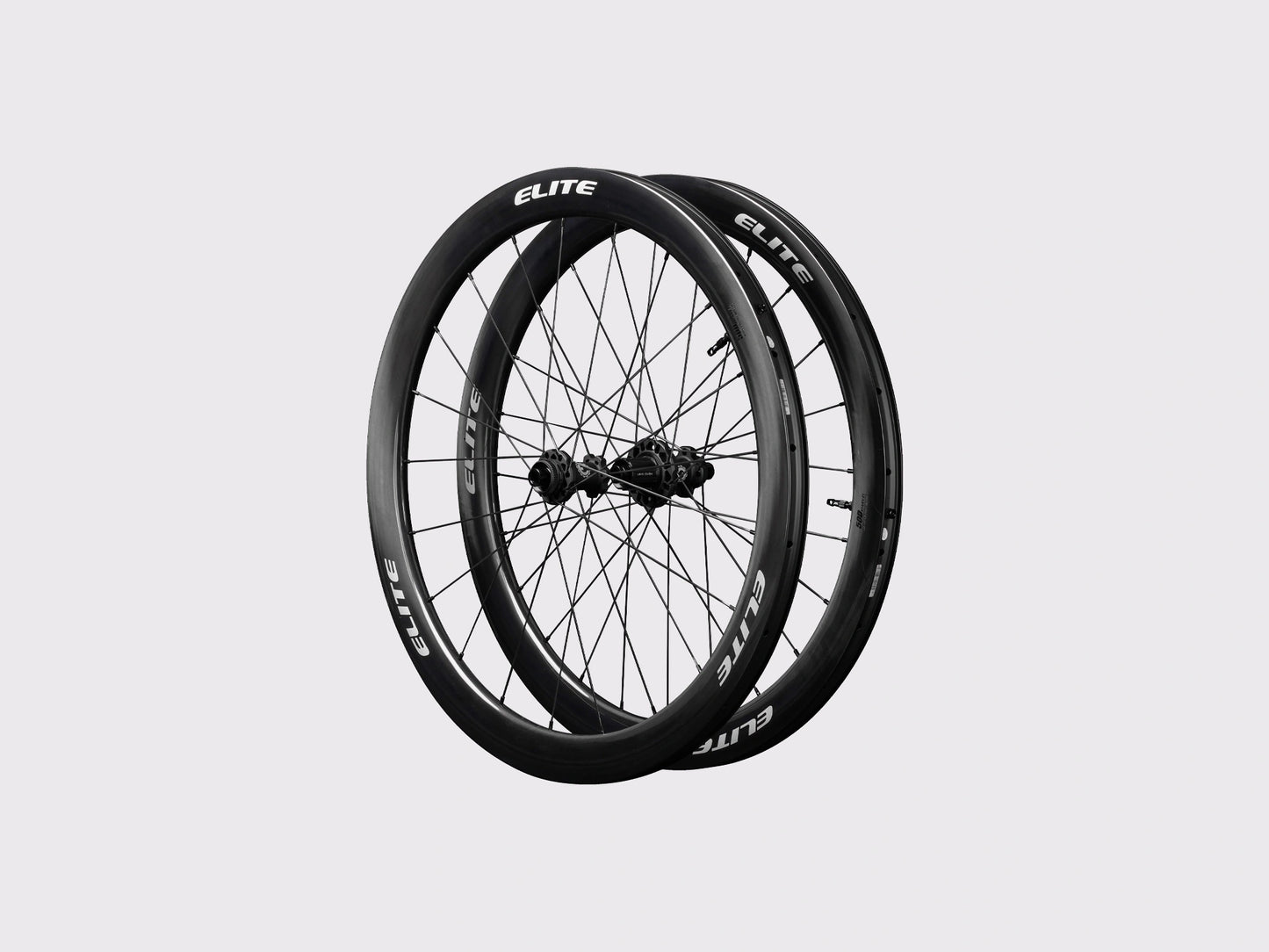 Paire de roues carbone route Elitewheels Marvel II 50D avec marquage blanc argent et axes traversants (Argent) (50 mm)