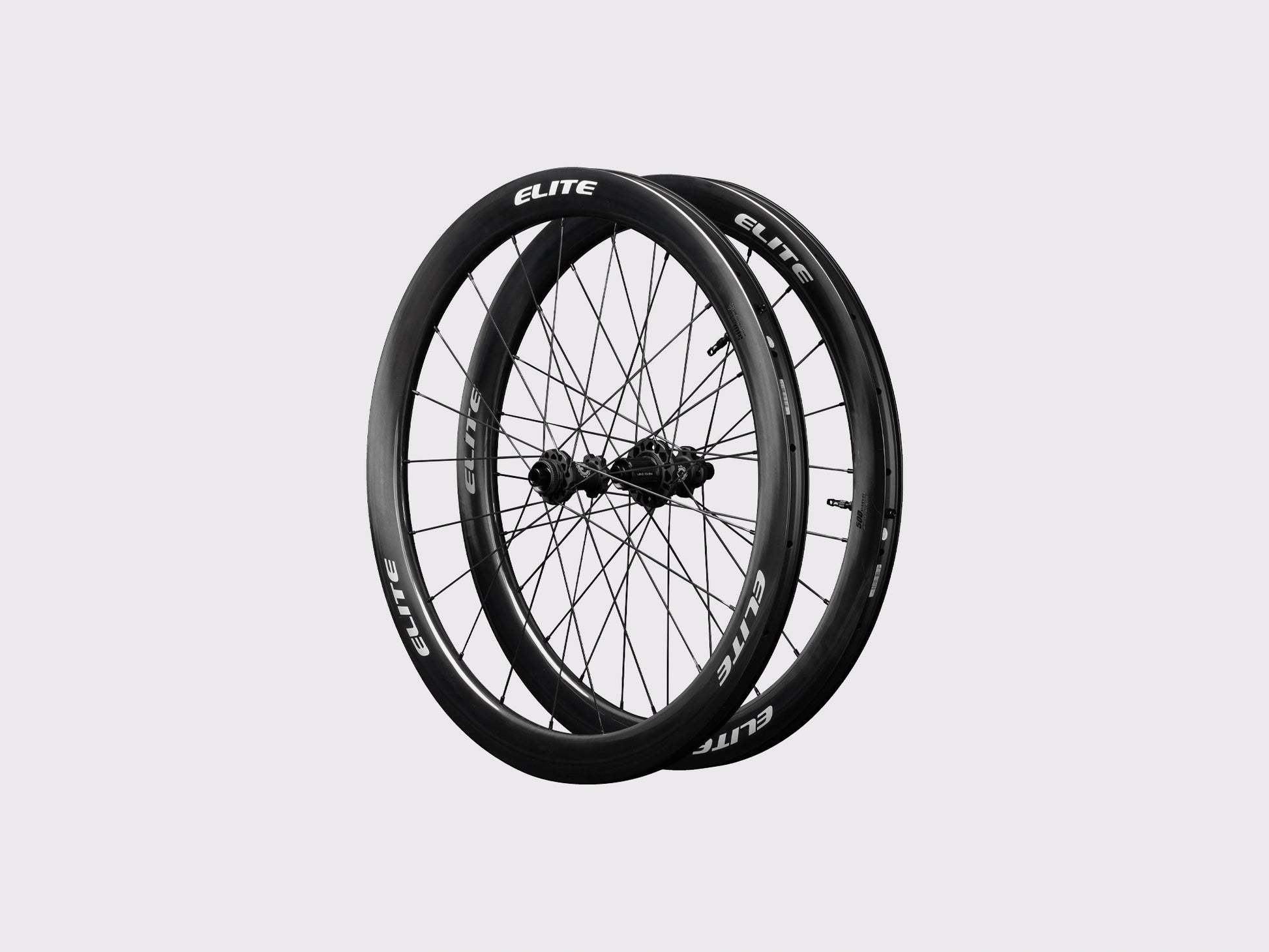 Paire de roues carbone route Elitewheels Marvel II 50D avec marquage blanc argent et axes traversants (Argent) (50 mm)