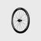 Roue de route en carbone Elitewheels Marvel II 50D vue de trois quarts mettant en avant le moyeu Motion noir(Argent) (50 mm)