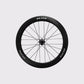 Roue arriere carbone Elitewheels Marvel II 65D de face avec marquage blanc argent et fixations de disque Center Lock (Argent) (65 mm)
