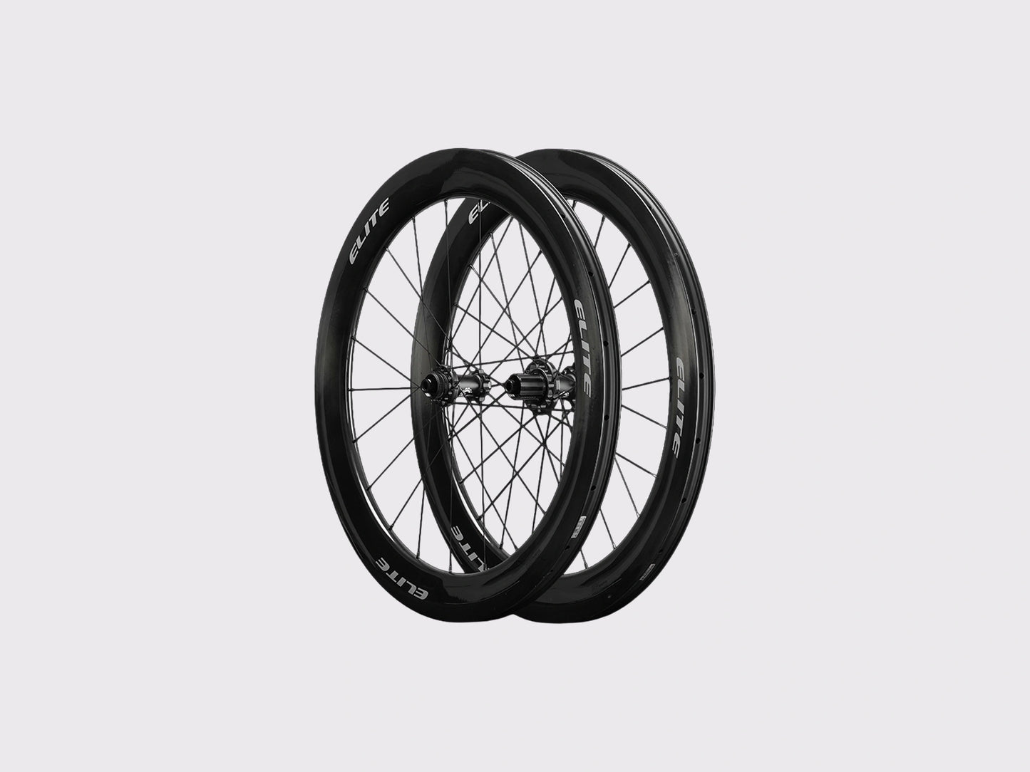 Paire de roues carbone route Elitewheels Marvel II 65D avec marquage blanc argent et axes traversants (Argent) (65 mm)