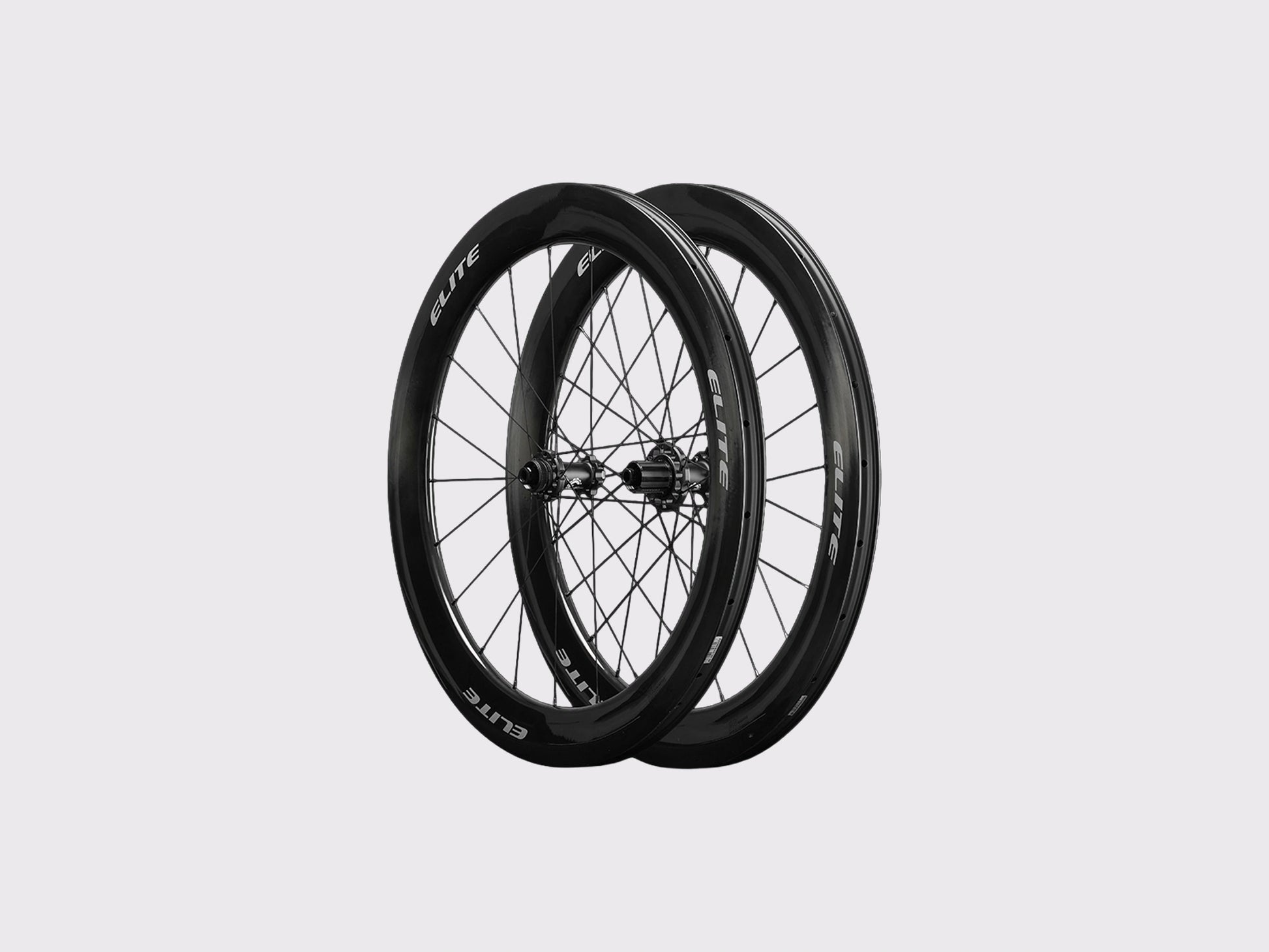 Paire de roues carbone route Elitewheels Marvel II 65D avec marquage blanc argent et axes traversants (Argent) (65 mm)