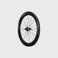 Roue arriere carbone Elitewheels Marvel II 65D de face avec marquage blanc argent et fixations de disque Center Lock (Argent) (65 mm)