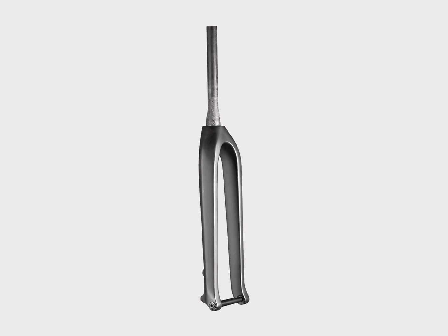 Vue d'ensemble de la fourche carbone rigide CYKL AARNY. Structure monocoque avec pivot conique, fourreaux droits et axe traversant Boost 110x15 mm en finition noir mat.