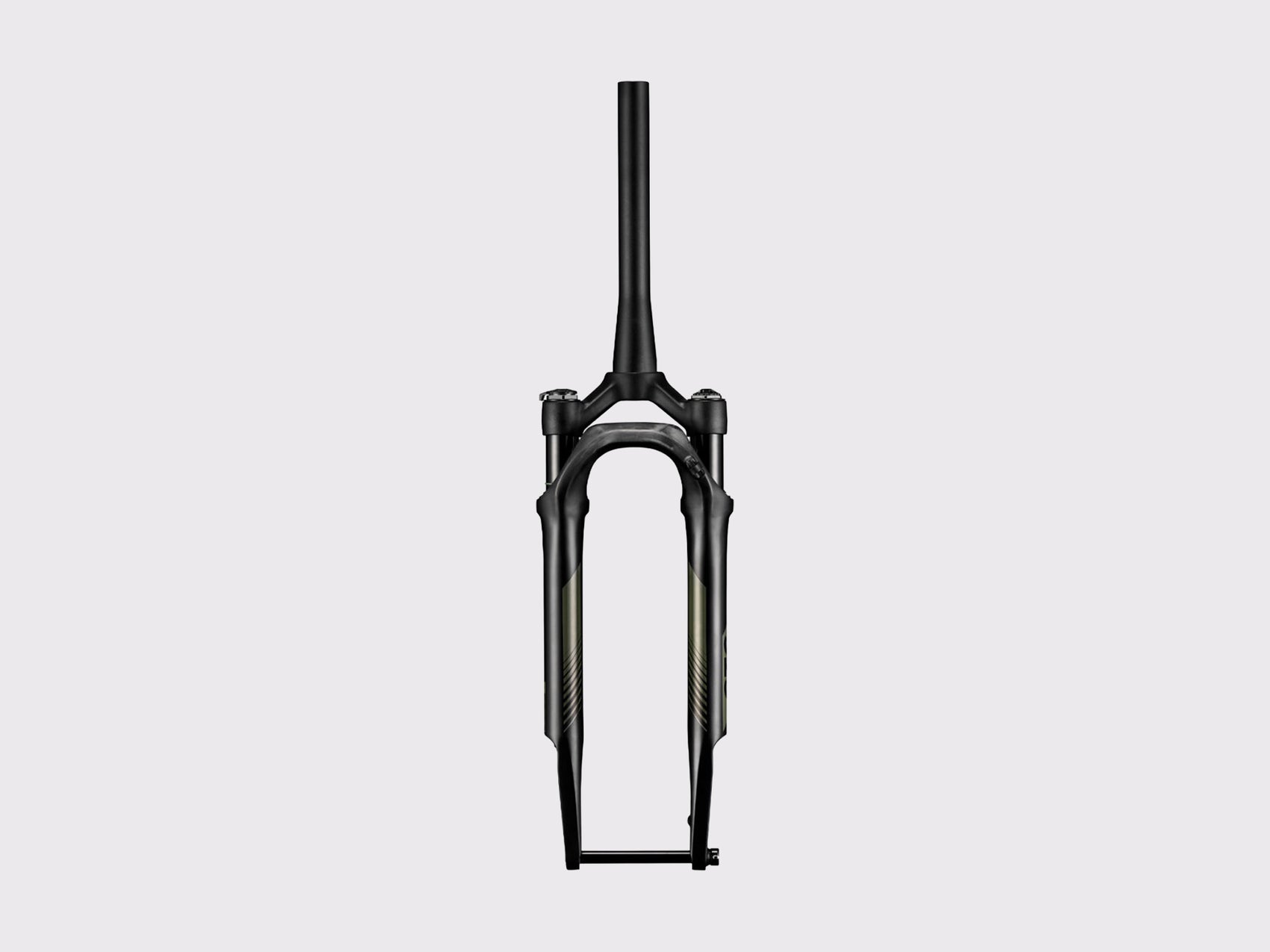 Vue de face de la fourche KS GTC exposant l'arceau en fibre de carbone et les fixations de freinage au standard Flat Mount.