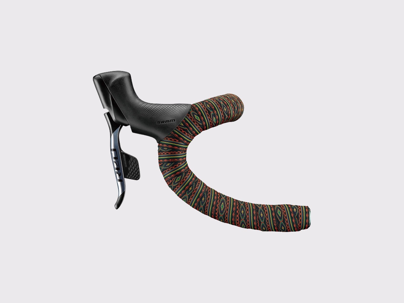 Ruban de cintre à motifs géométriques pour vélo de route et gravel monté sur cintre avec manette SRAM Red (Geom Green)