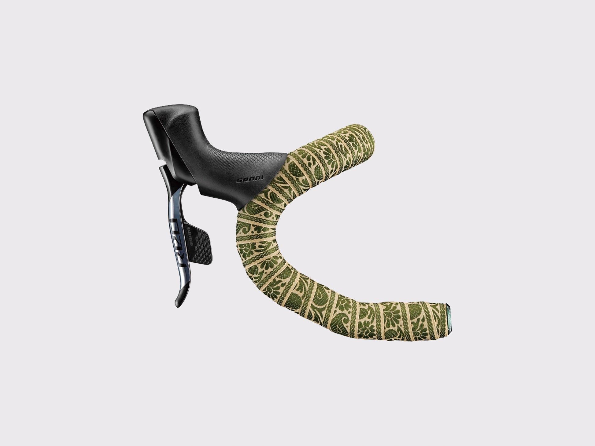 Ruban de cintre à motifs organiques pour vélo de route et gravel monté sur cintre avec manette SRAM Red (Whale Green)