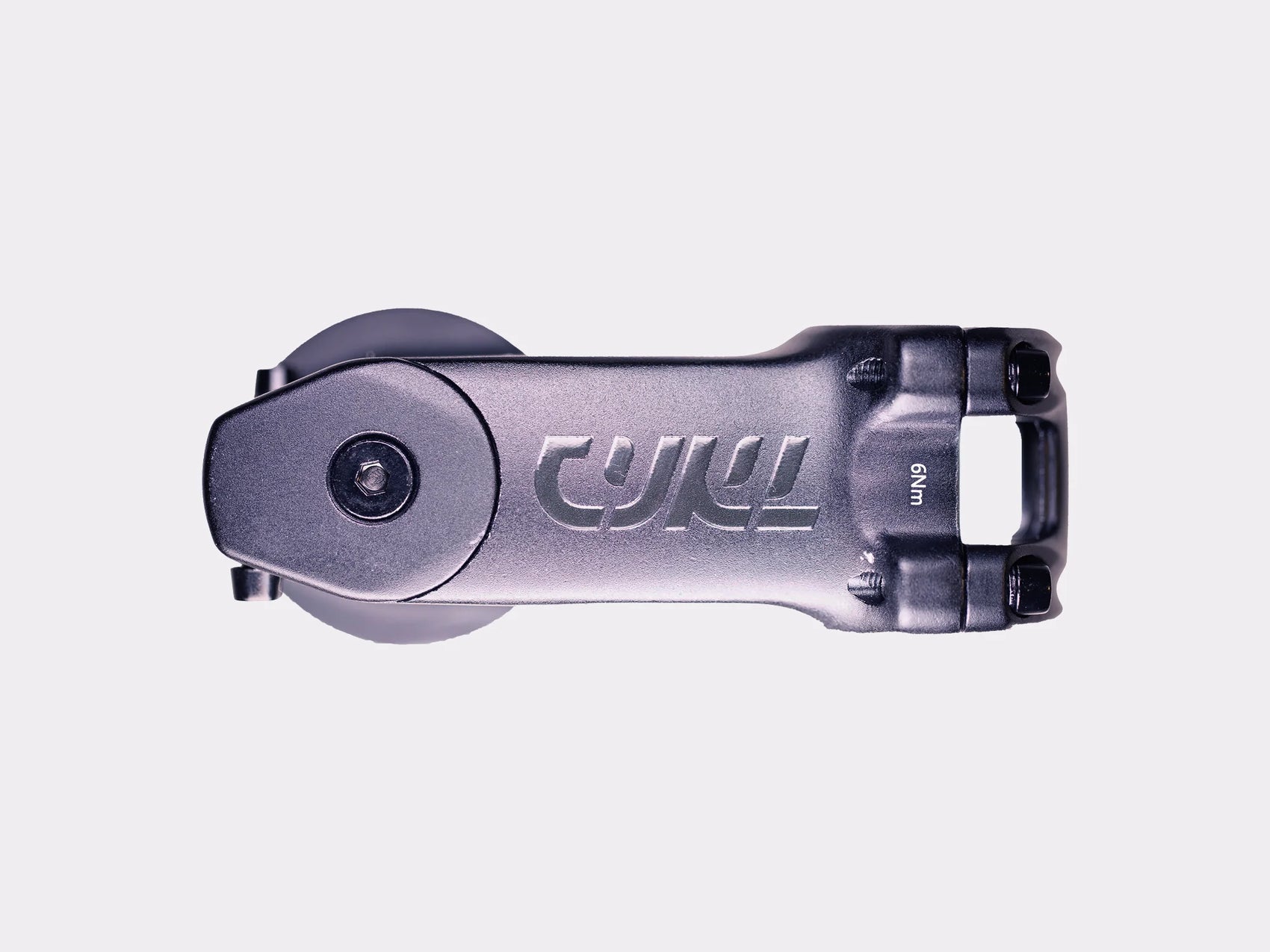 Vue de dessus de la potence aluminium CYKL, design aérodynamique avec logo gravé et serrage 6Nm.
