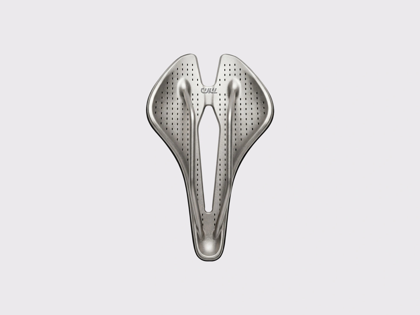 Selle Titane CYKL ERGO 3D Ti : vue de dessous du châssis monocoque en titane avec rails intégrés, issu d'une impression 3D titane par fusion laser.