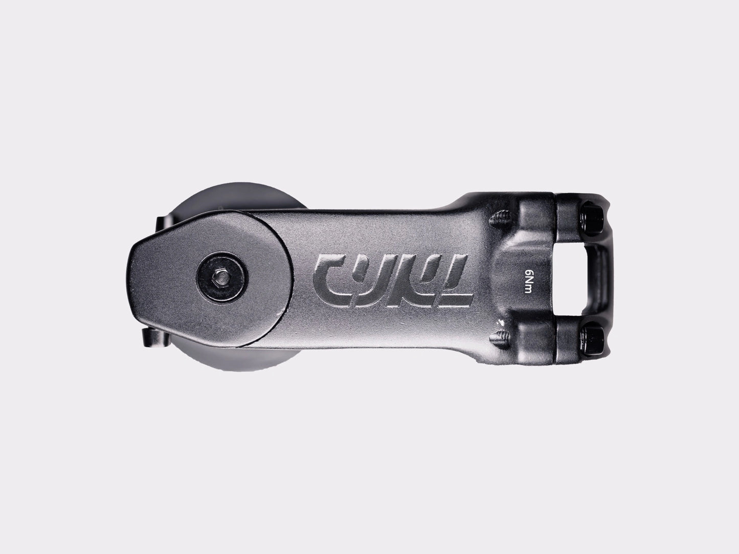 Vue supérieure de la potence CYKL, affichant son profil épuré, son bouchon de direction intégré et son mécanisme de serrage sur le pivot de fourche.