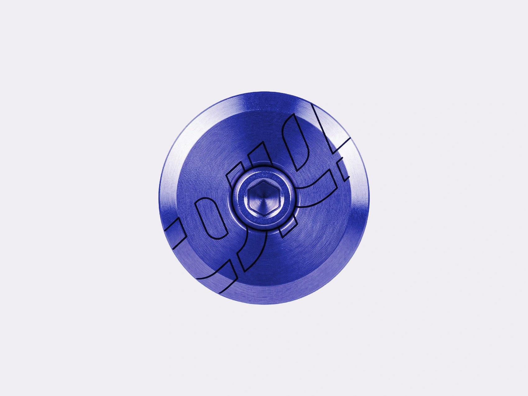 Vue de face du kit bouchon de potence CYKL en titane anodisé bleu incluant le top cap et la vis de compression. (Bleu)