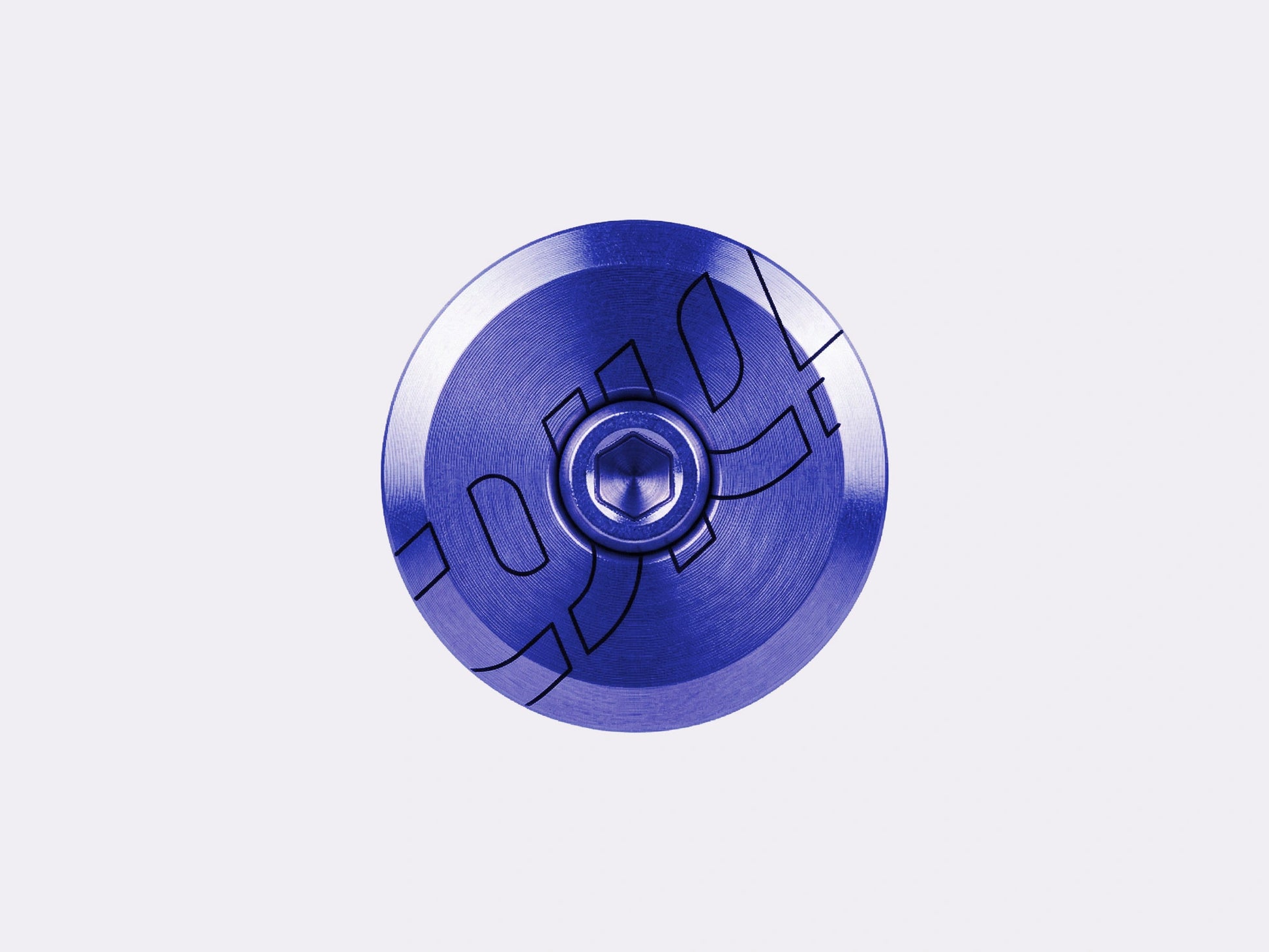 Vue de face du kit bouchon de potence CYKL en titane anodisé bleu incluant le top cap et la vis de compression. (Bleu)