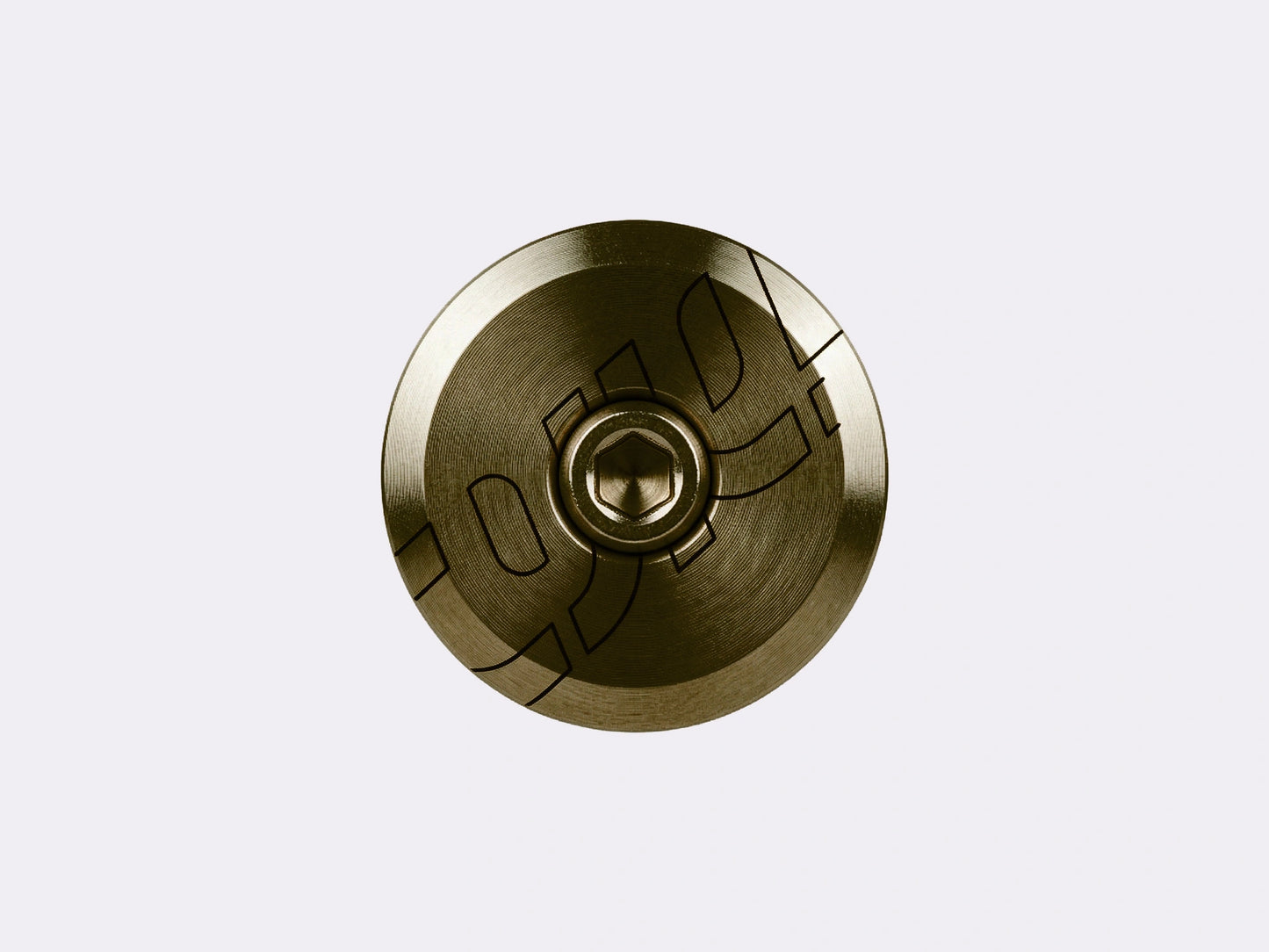 Vue de face du kit bouchon de potence CYKL en titane anodisé bronze incluant le top cap et la vis de compression. (Bronze)