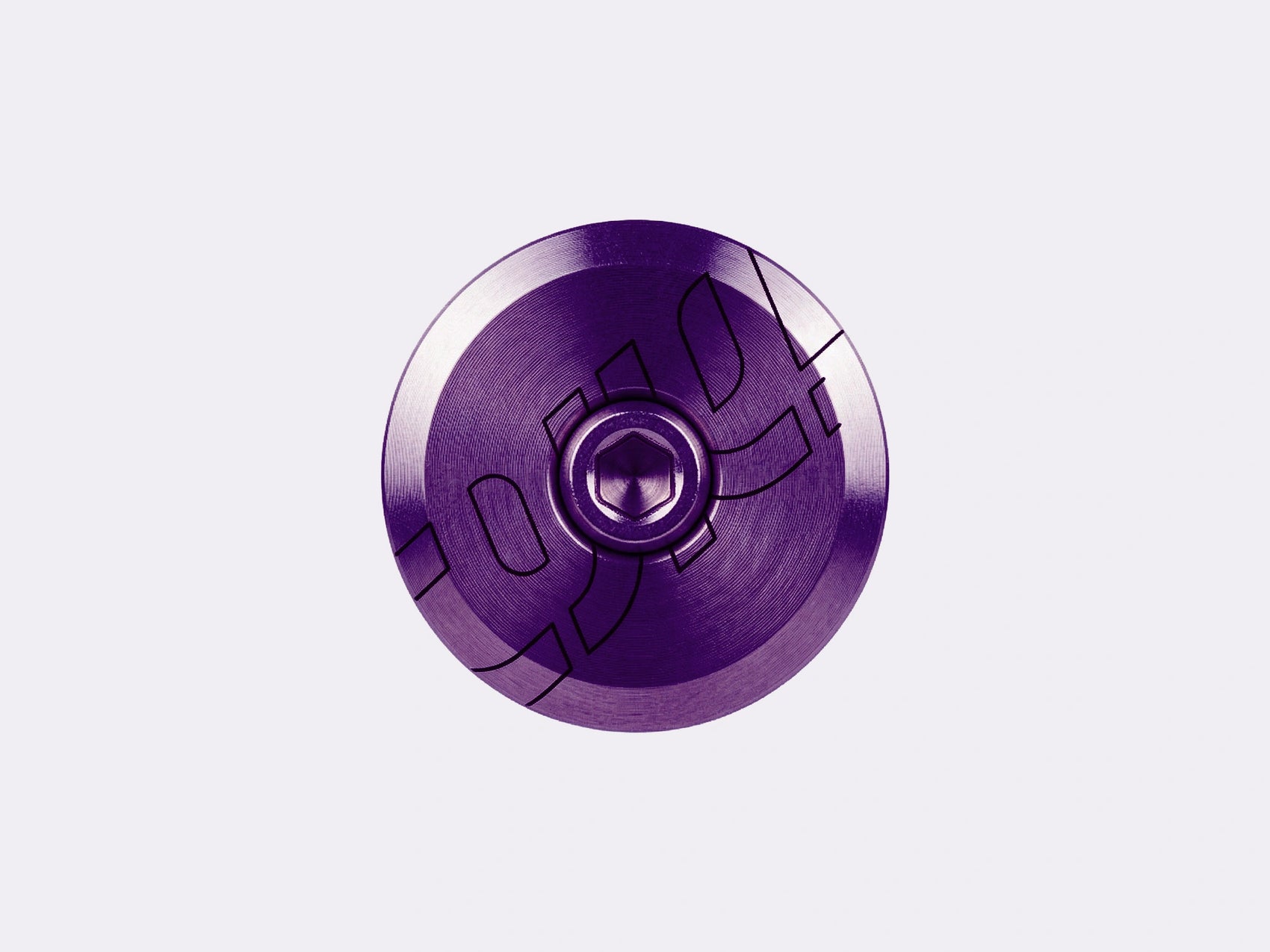 Vue de face du kit bouchon de potence CYKL en titane anodisé violet incluant le top cap et la vis de compression. (Violet)
