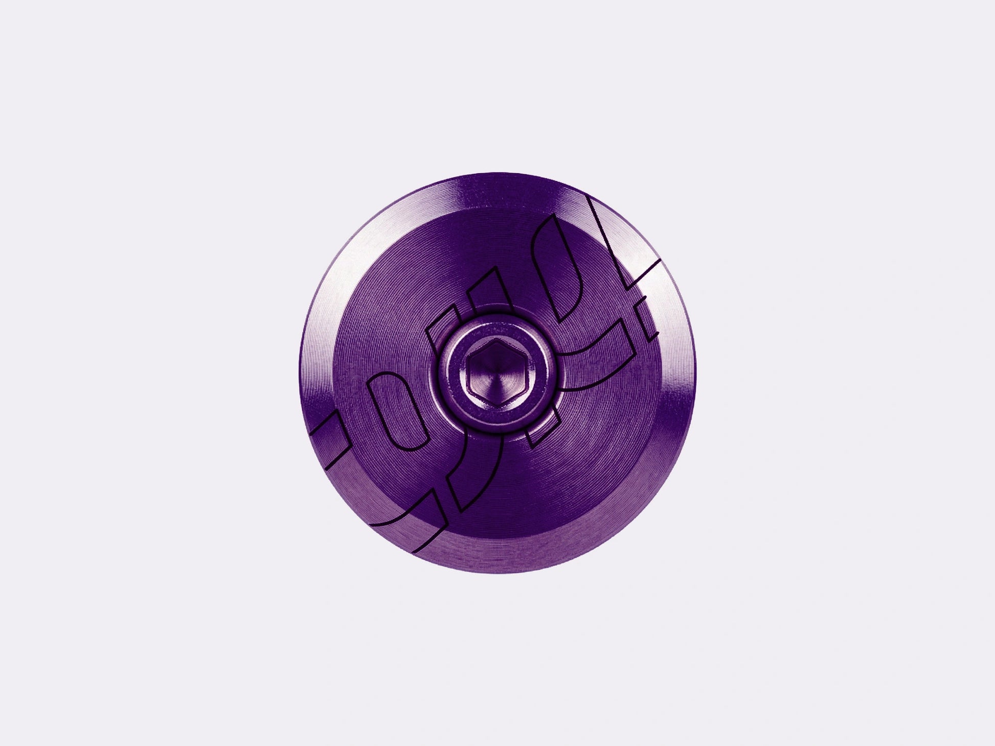 Vue de face du kit bouchon de potence CYKL en titane anodisé violet incluant le top cap et la vis de compression. (Violet)