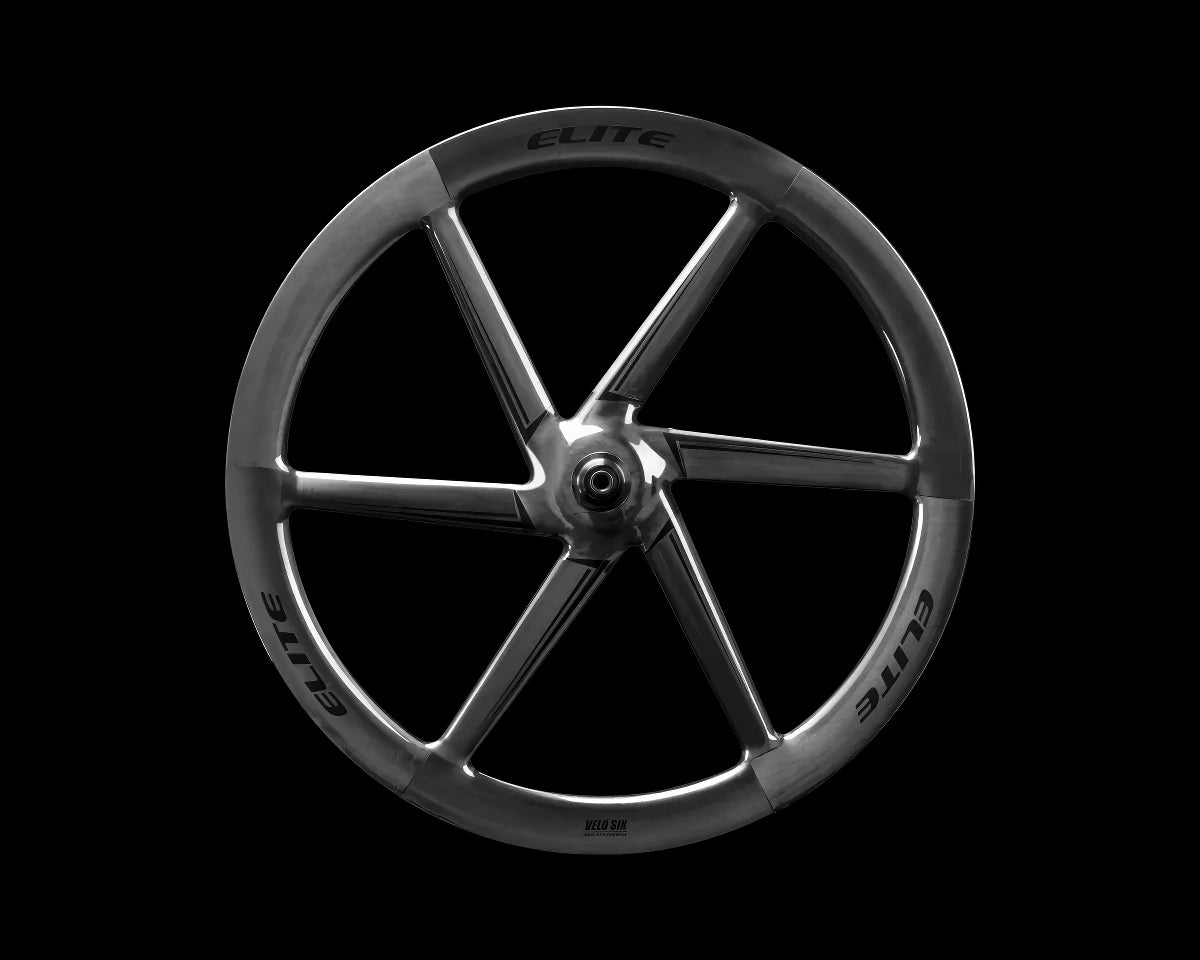 Roue avant Elitewheels Velo Six II Disc en carbone à 6 bâtons, profil 50 mm, vue de face
