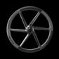 Roue arrière Elitewheels Velo Six II Disc en carbone à 6 bâtons, vue de face, finition noir brillant