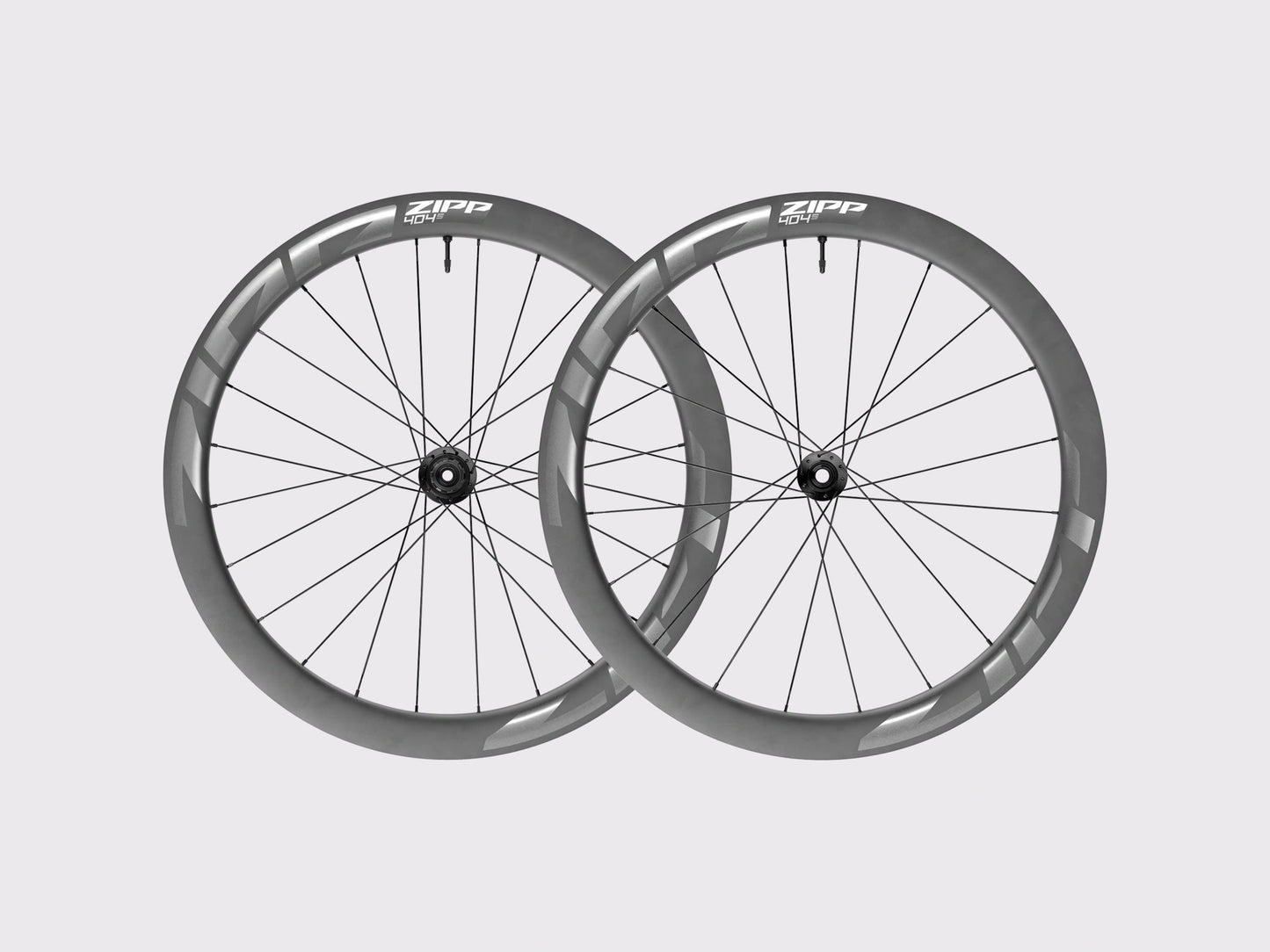 Paire de roues carbone route Zipp 404 S Tubeless Disc avec décalcomanies grises. (Gris)